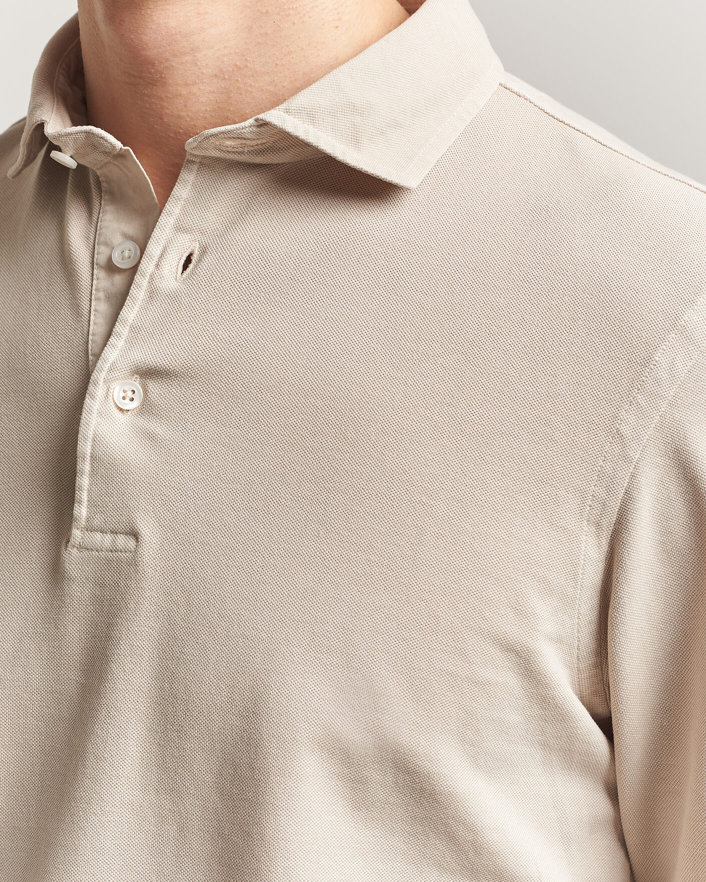Uomini | Polo | Gran Sasso | Washed Long Sleeve Polo Beige Melange