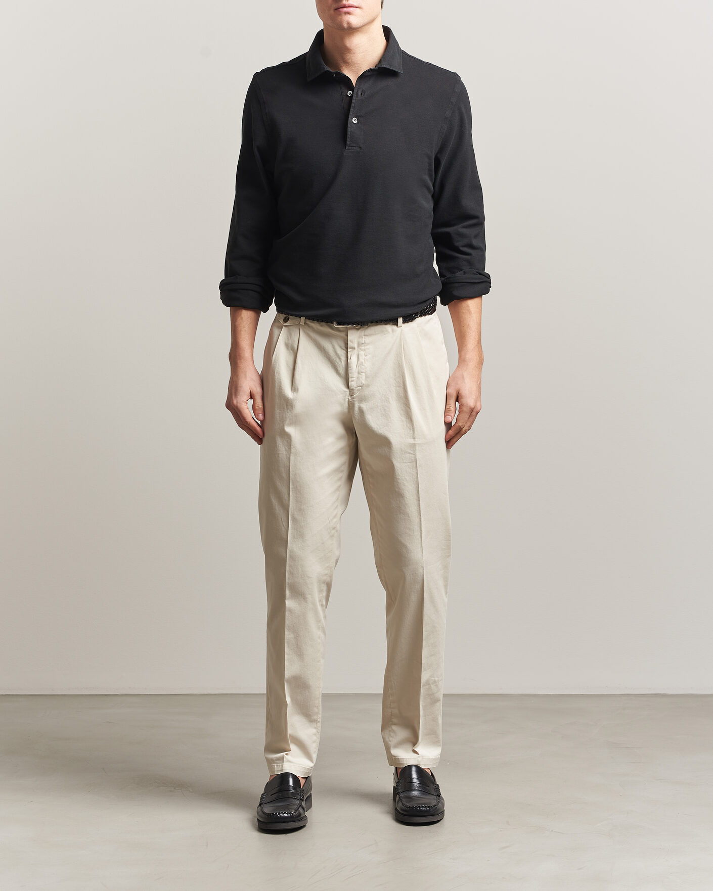 Uomini | Polo | Gran Sasso | Washed Long Sleeve Polo Black