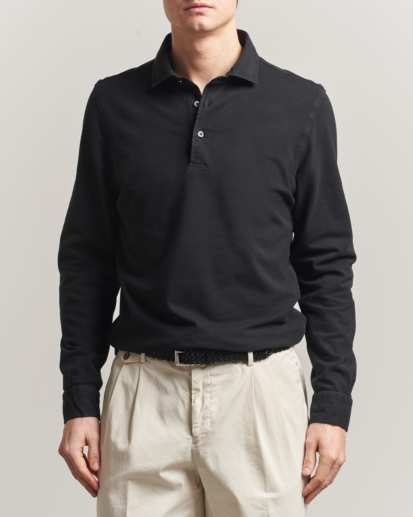 Uomini | Polo | Gran Sasso | Washed Long Sleeve Polo Black