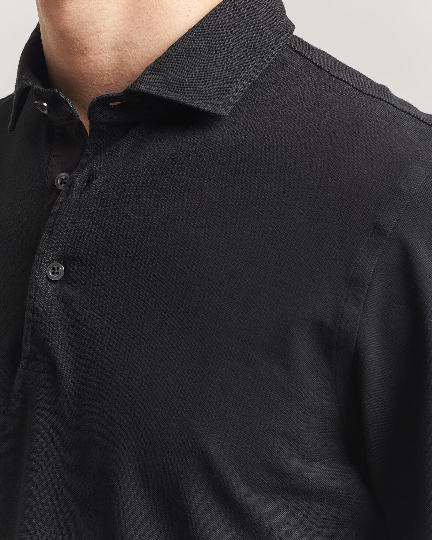 Uomini | Polo | Gran Sasso | Washed Long Sleeve Polo Black