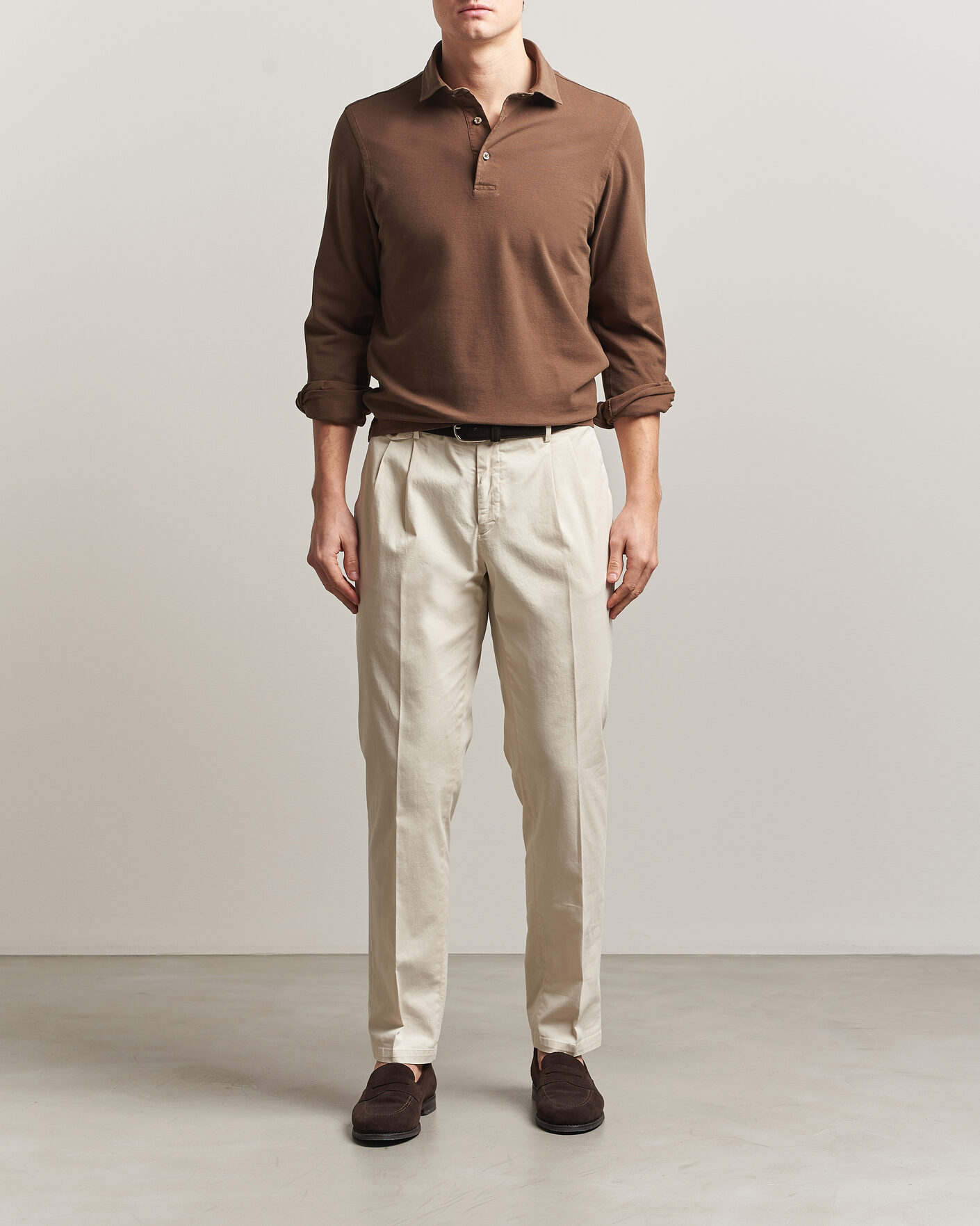 Uomini | Polo | Gran Sasso | Washed Long Sleeve Polo Brown