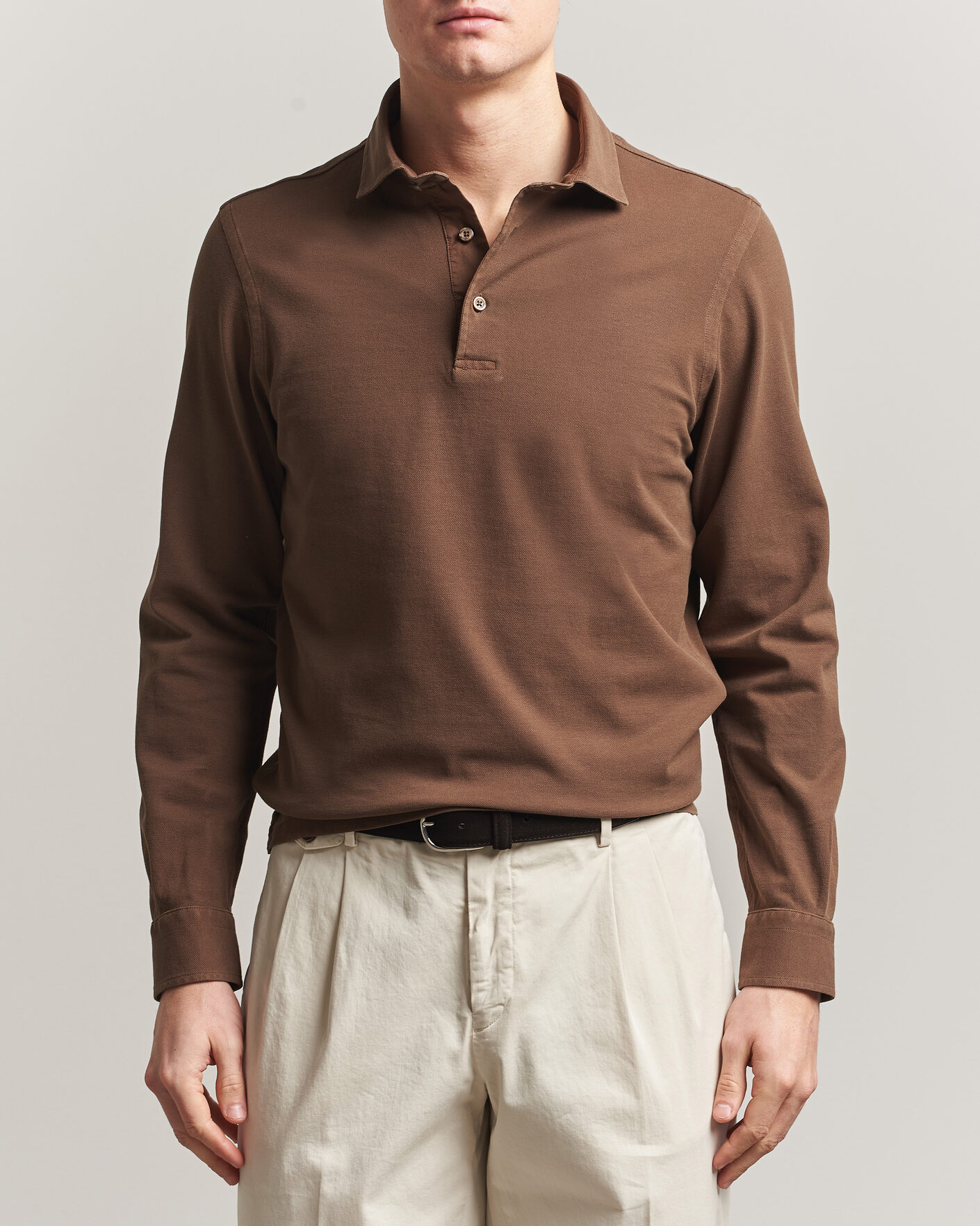 Uomini | Polo | Gran Sasso | Washed Long Sleeve Polo Brown