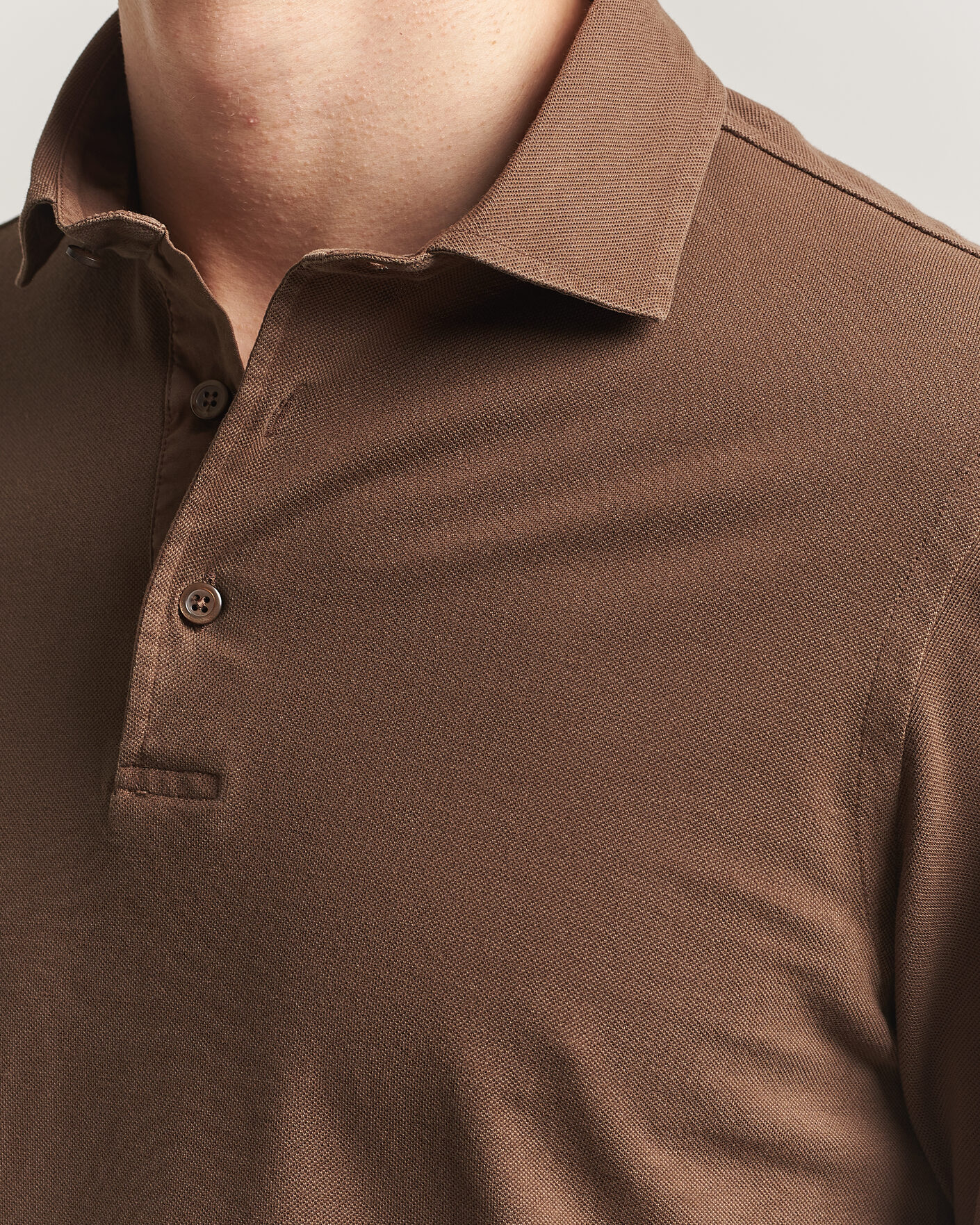 Uomini | Polo | Gran Sasso | Washed Long Sleeve Polo Brown