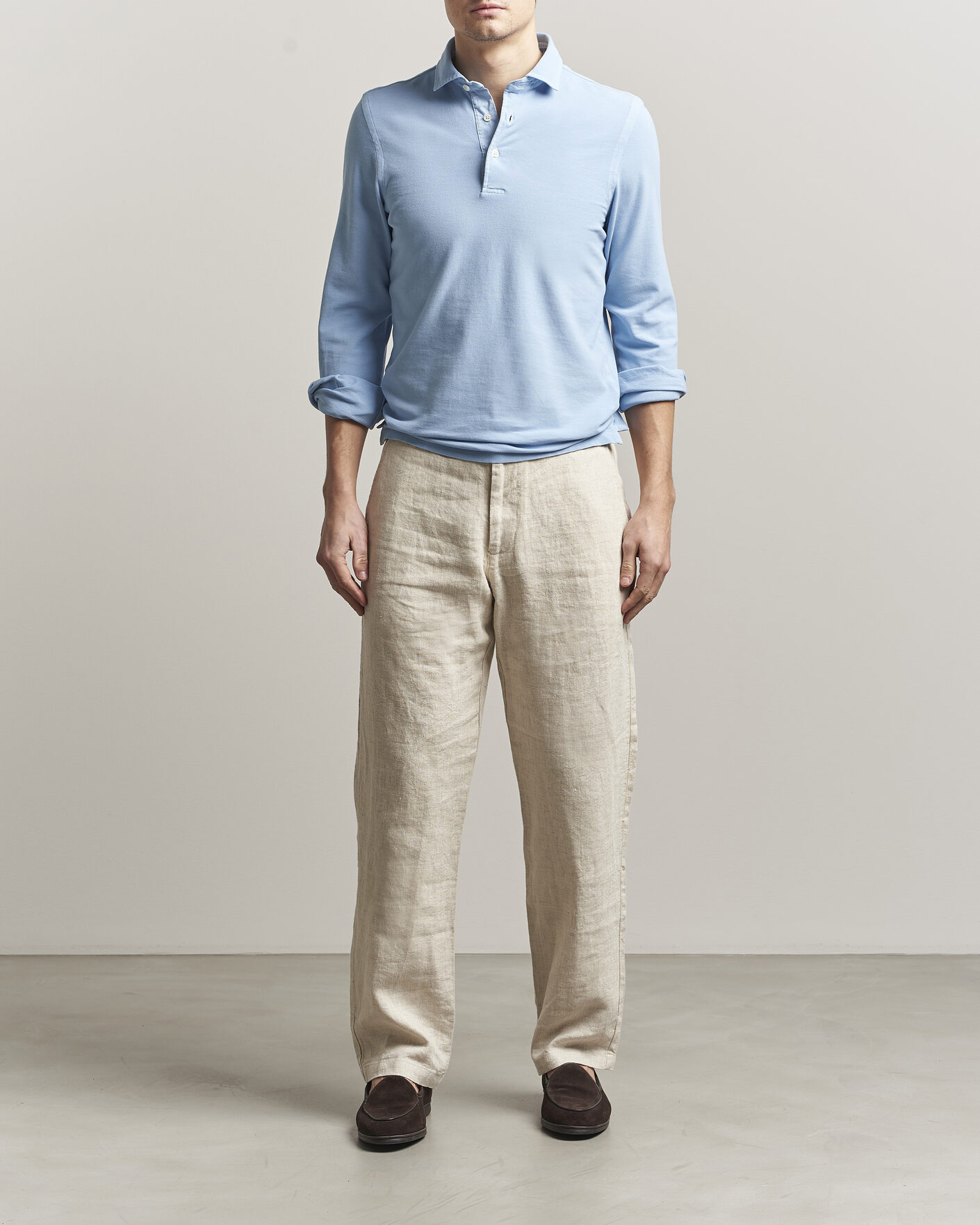 Uomini | Polo | Gran Sasso | Washed Long Sleeve Polo Light Blue