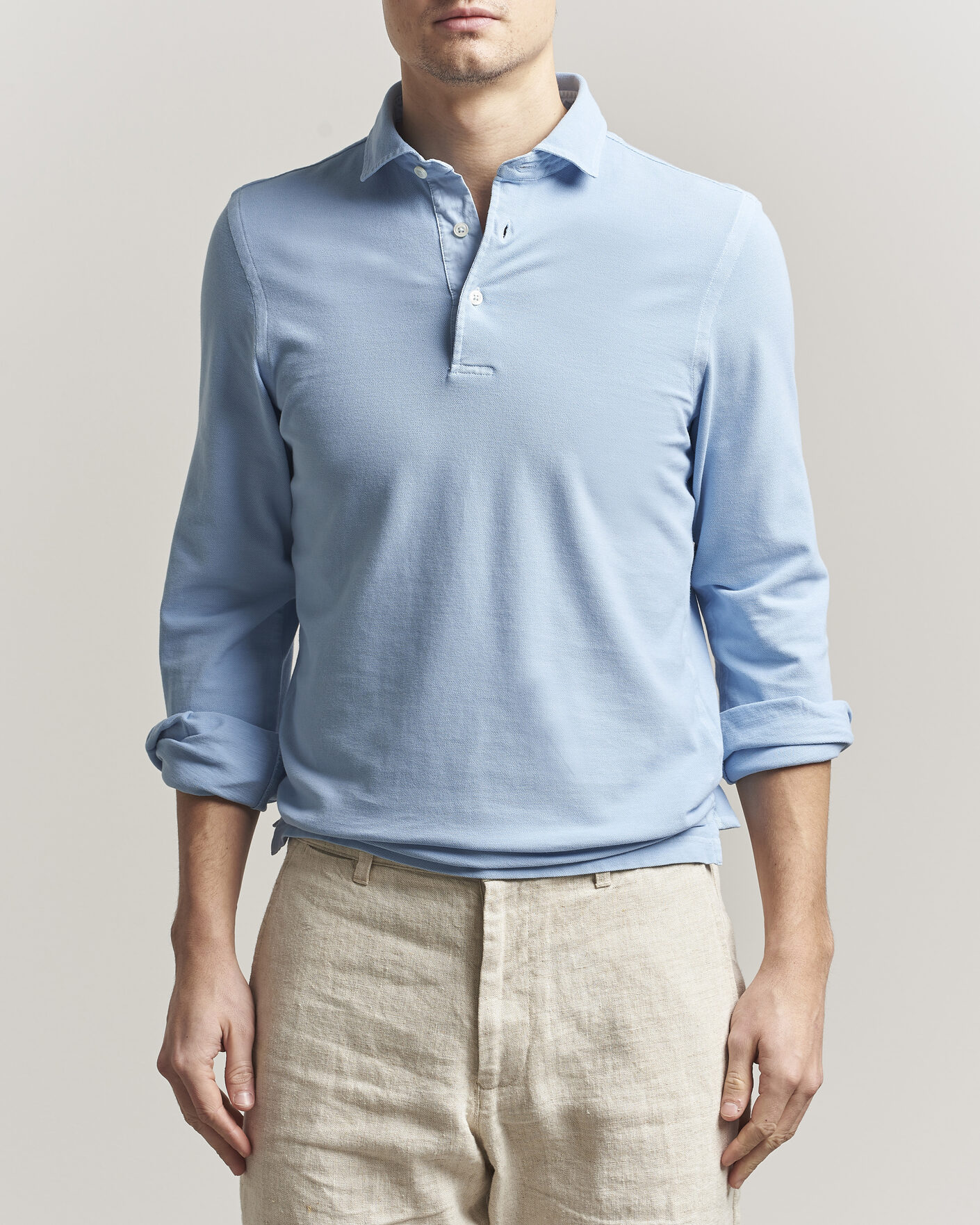 Uomini | Polo | Gran Sasso | Washed Long Sleeve Polo Light Blue