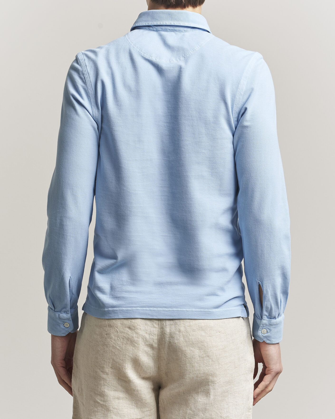 Uomini | Polo | Gran Sasso | Washed Long Sleeve Polo Light Blue