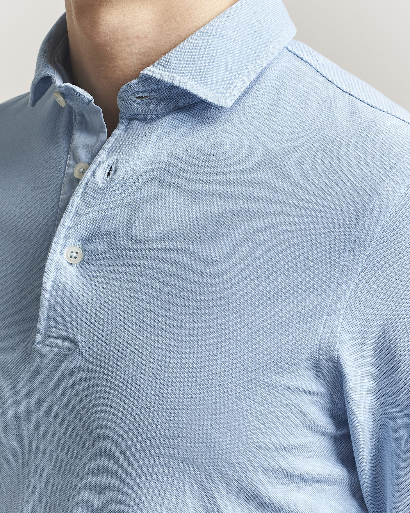 Uomini | Polo | Gran Sasso | Washed Long Sleeve Polo Light Blue