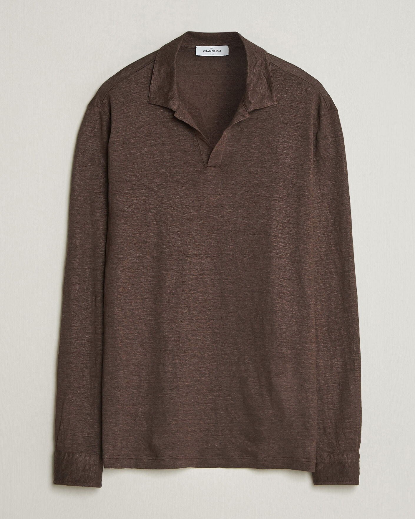 Uomini | Polo | Gran Sasso | Washed Linen Long Sleeve Polo Brown Melange