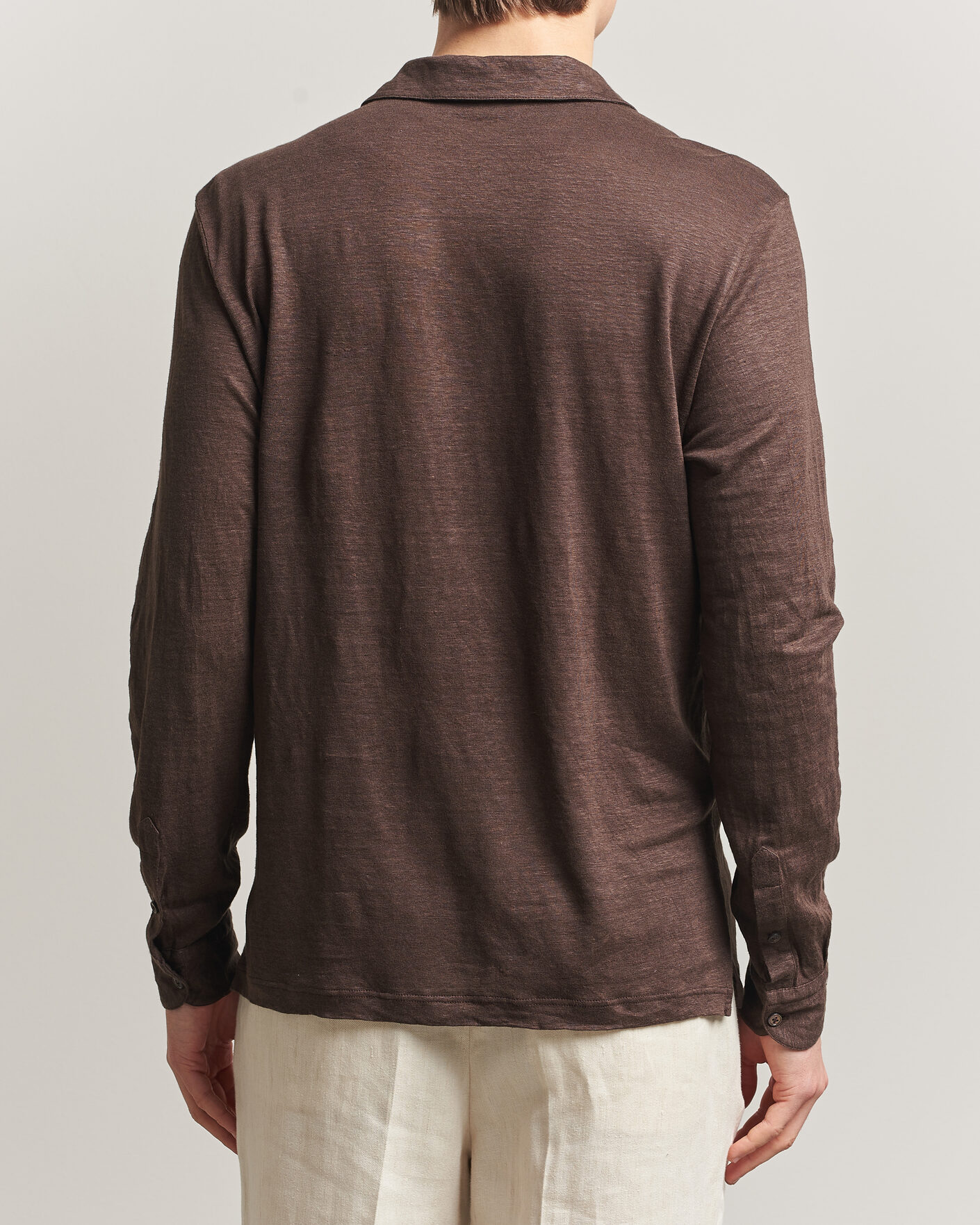Uomini | Polo | Gran Sasso | Washed Linen Long Sleeve Polo Brown Melange