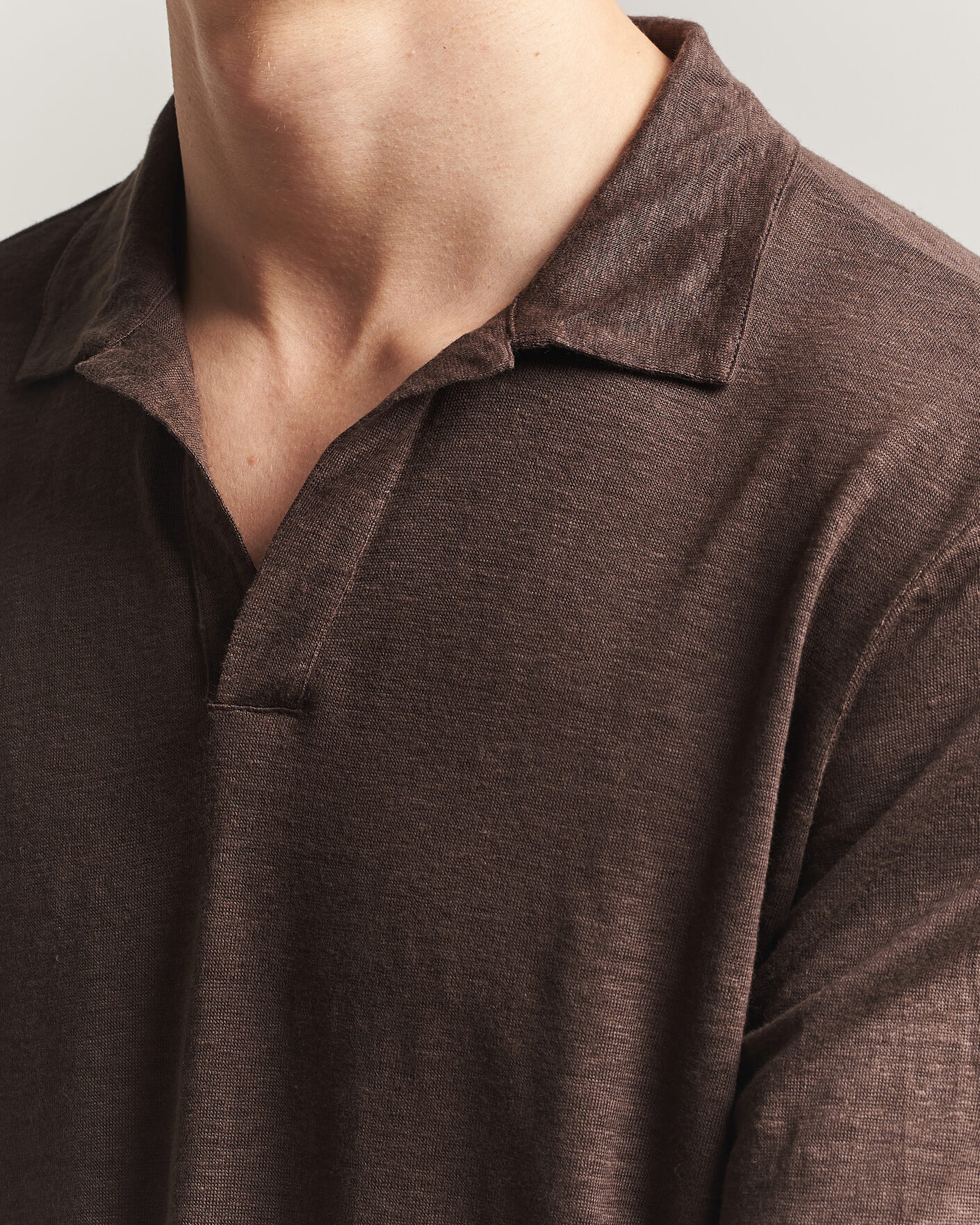 Uomini | Polo | Gran Sasso | Washed Linen Long Sleeve Polo Brown Melange