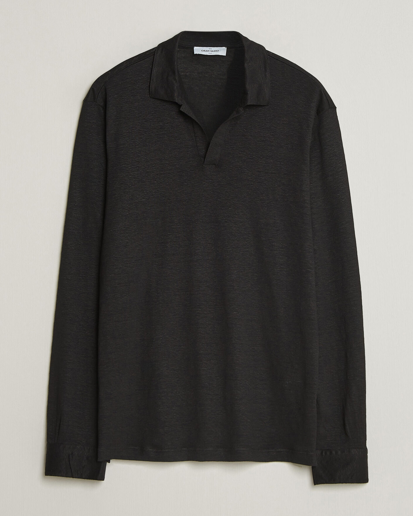 Uomini | Polo | Gran Sasso | Washed Linen Long Sleeve Polo Black