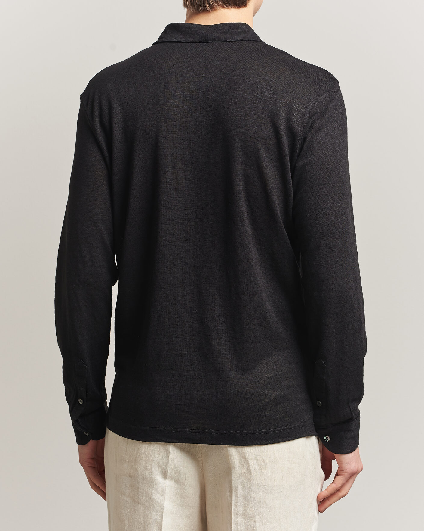 Uomini | Polo | Gran Sasso | Washed Linen Long Sleeve Polo Black