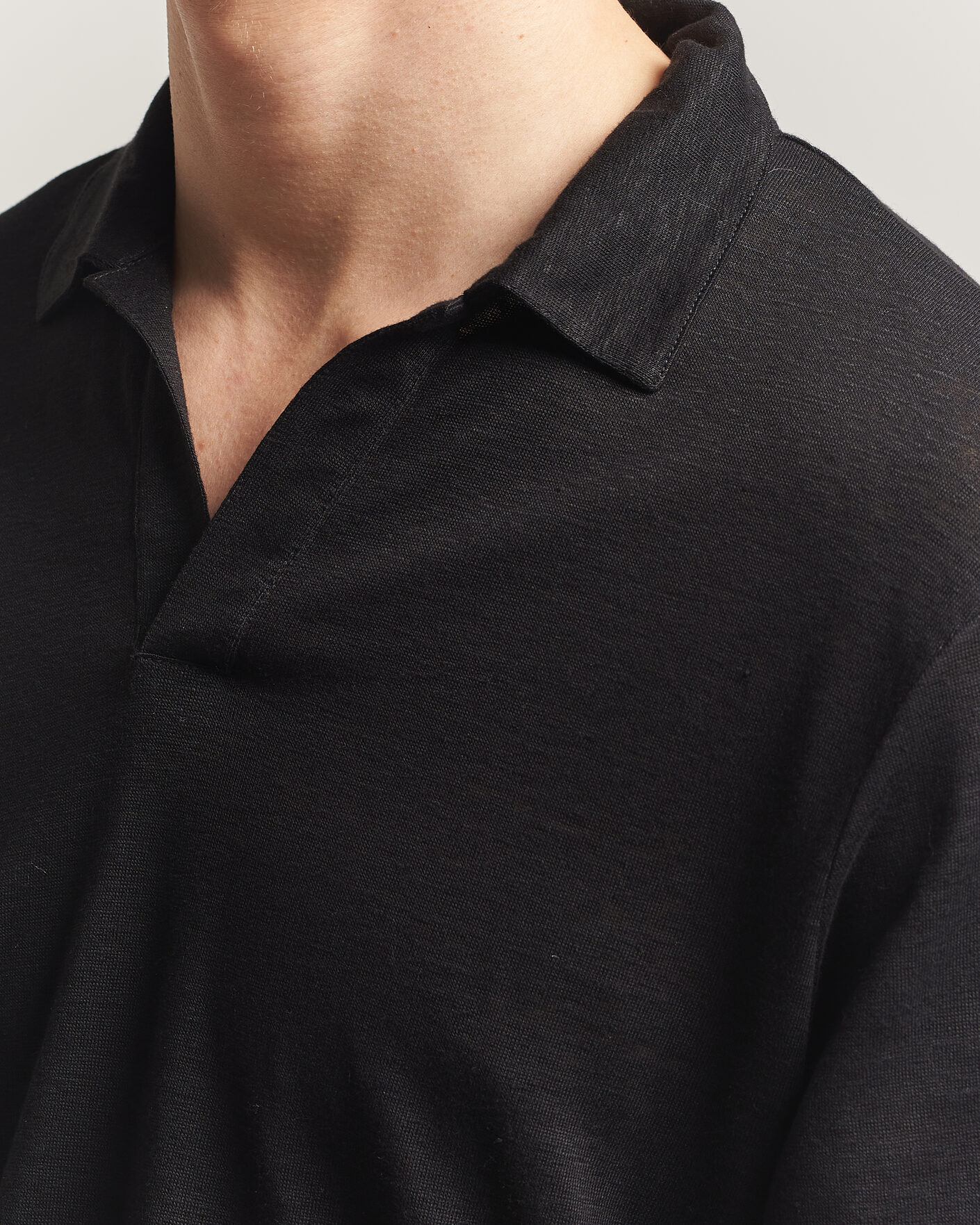 Uomini | Polo | Gran Sasso | Washed Linen Long Sleeve Polo Black