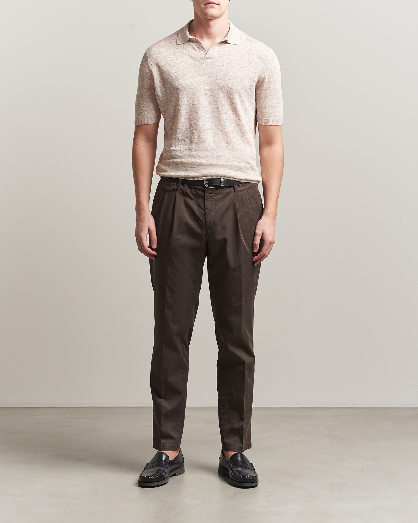 Uomini | Polo | Gran Sasso | Washed Knitted Linen Polo Beige Melange