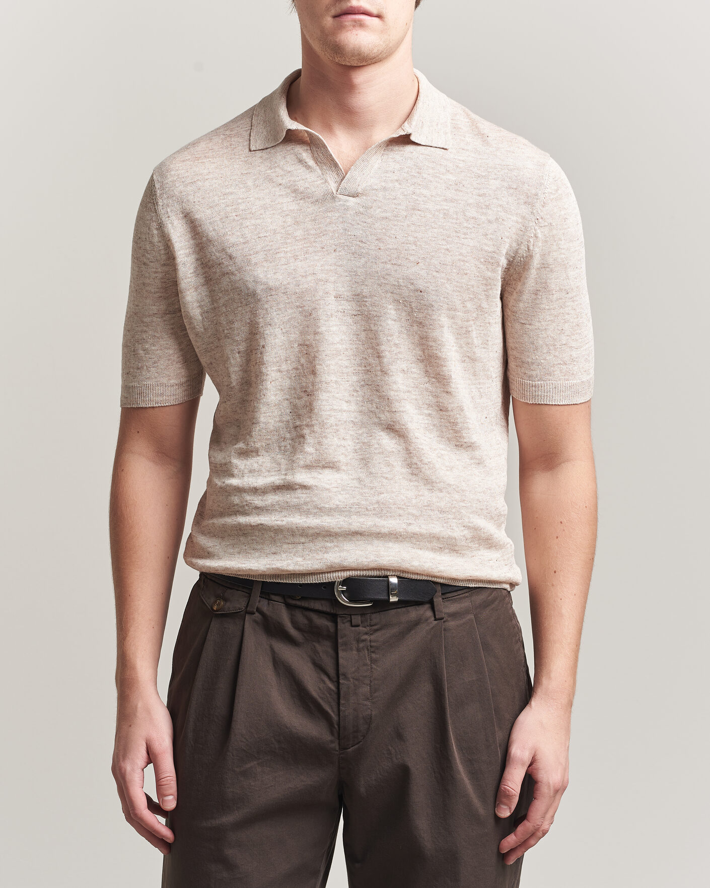 Uomini | Polo | Gran Sasso | Washed Knitted Linen Polo Beige Melange