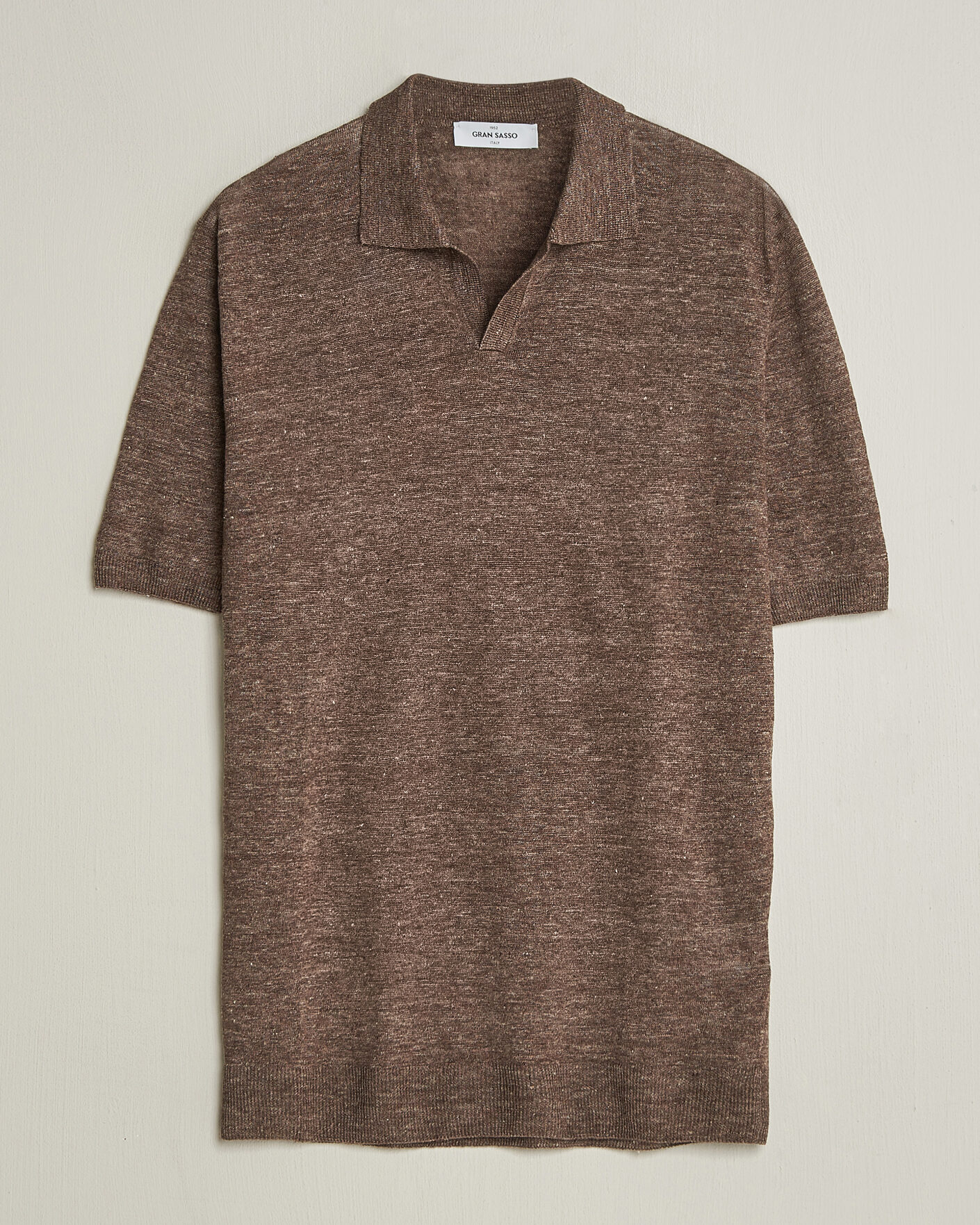 Uomini | Polo | Gran Sasso | Washed Knitted Linen Polo Brown Melange