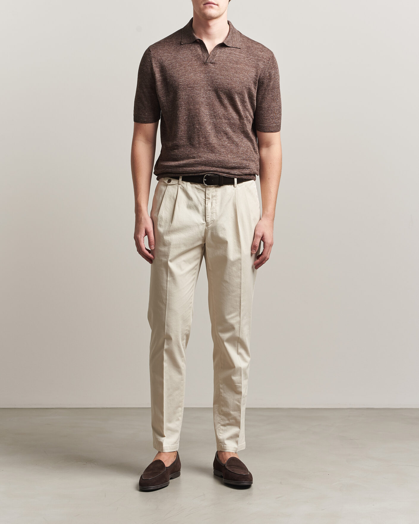 Uomini | Polo | Gran Sasso | Washed Knitted Linen Polo Brown Melange