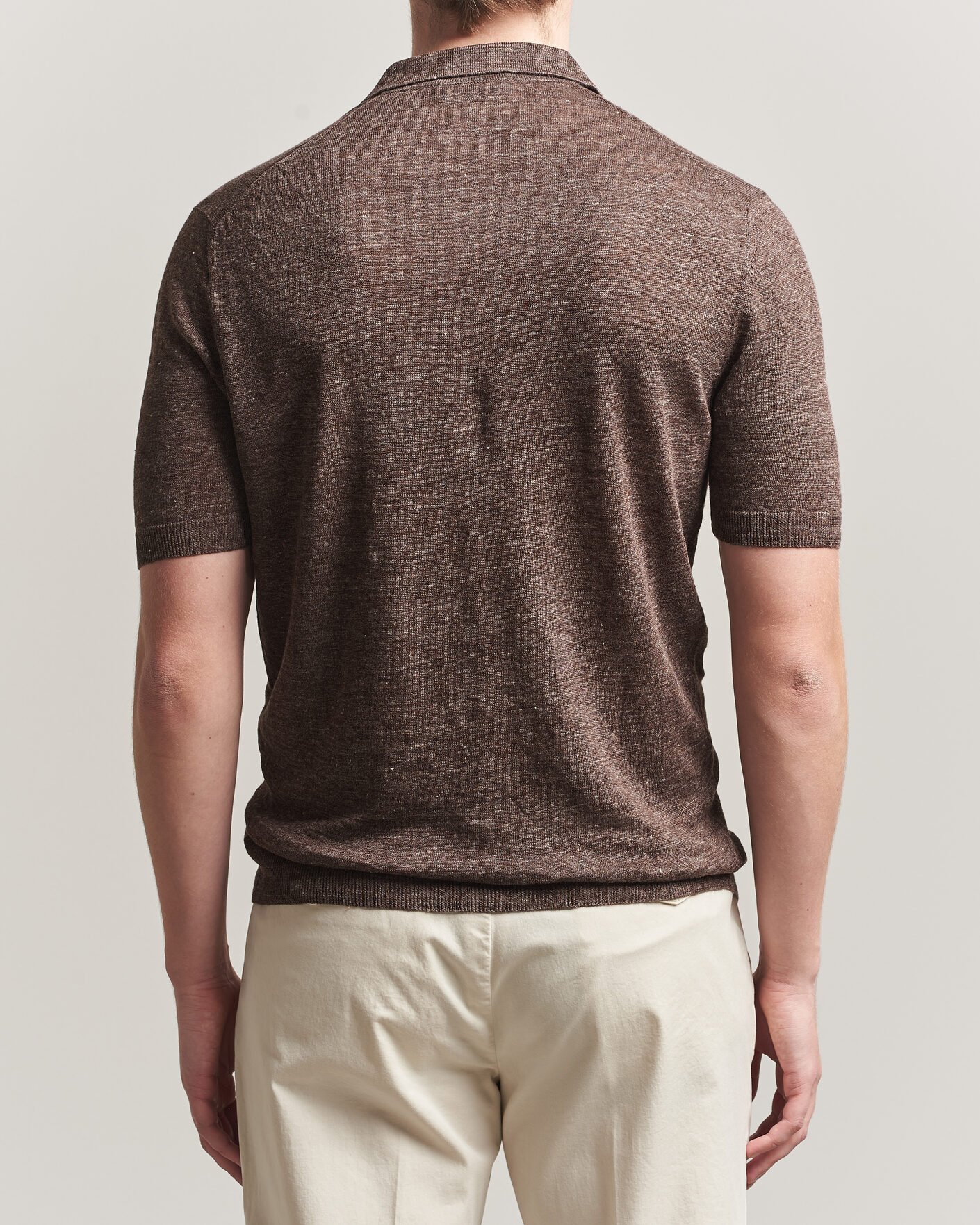 Uomini | Polo | Gran Sasso | Washed Knitted Linen Polo Brown Melange