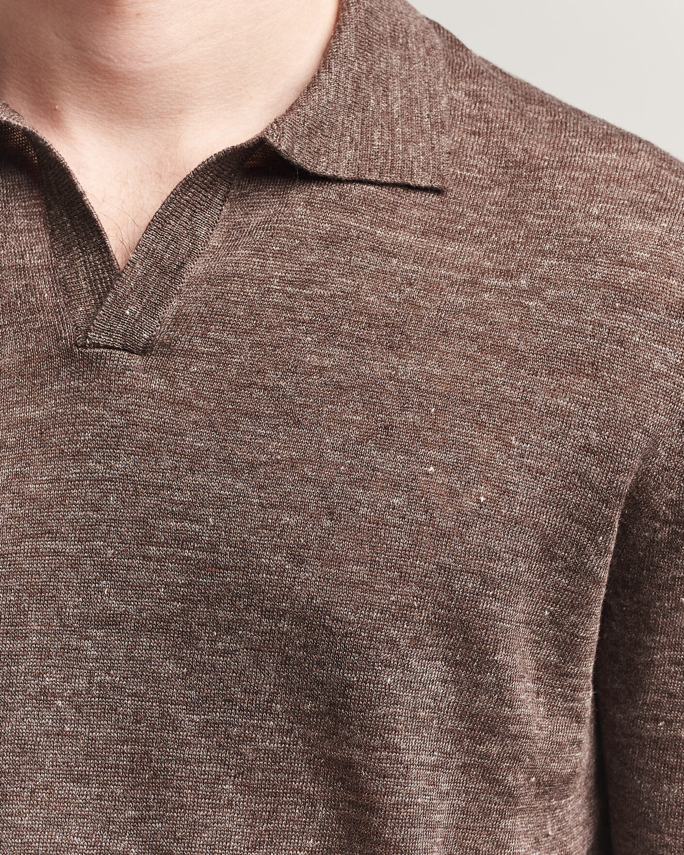 Uomini | Polo | Gran Sasso | Washed Knitted Linen Polo Brown Melange