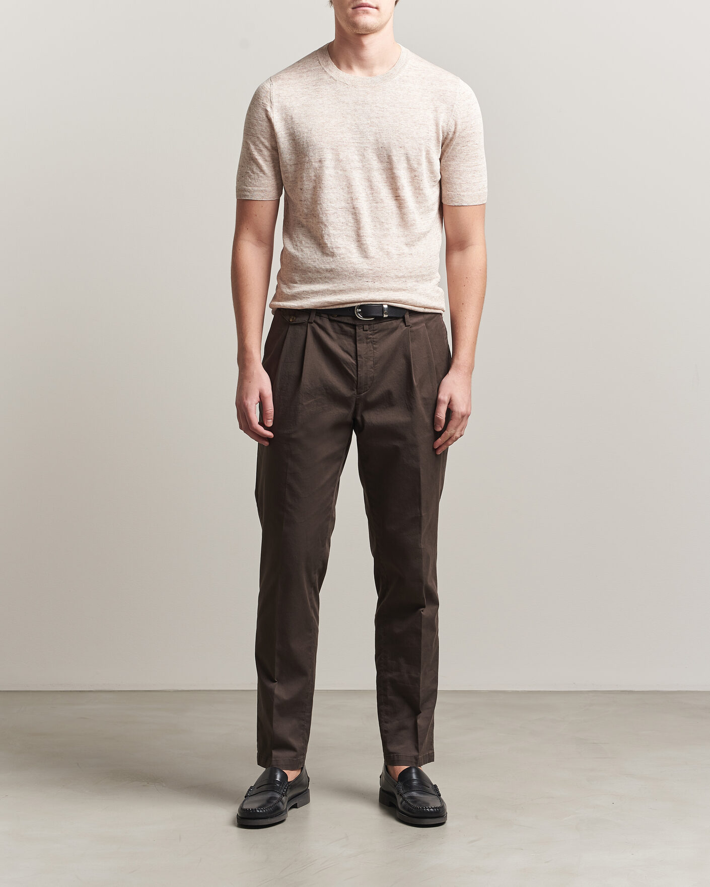 Uomini | T-shirt | Gran Sasso | Washed Knitted Linen T-Shirt Beige Melange