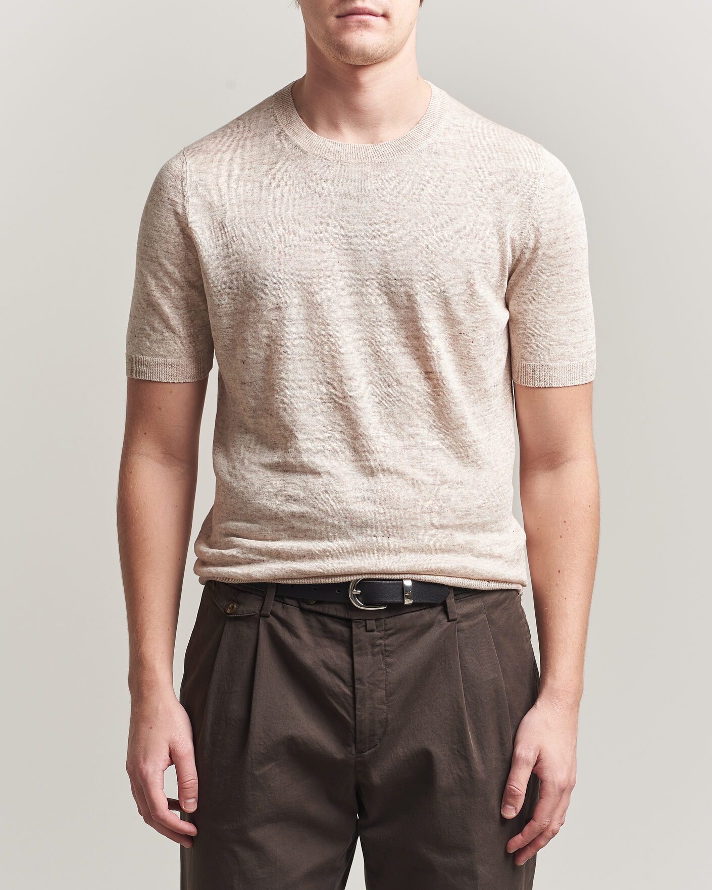 Uomini | T-shirt | Gran Sasso | Washed Knitted Linen T-Shirt Beige Melange
