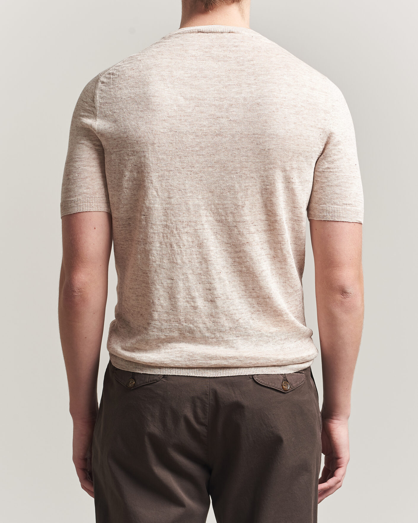 Uomini | T-shirt | Gran Sasso | Washed Knitted Linen T-Shirt Beige Melange