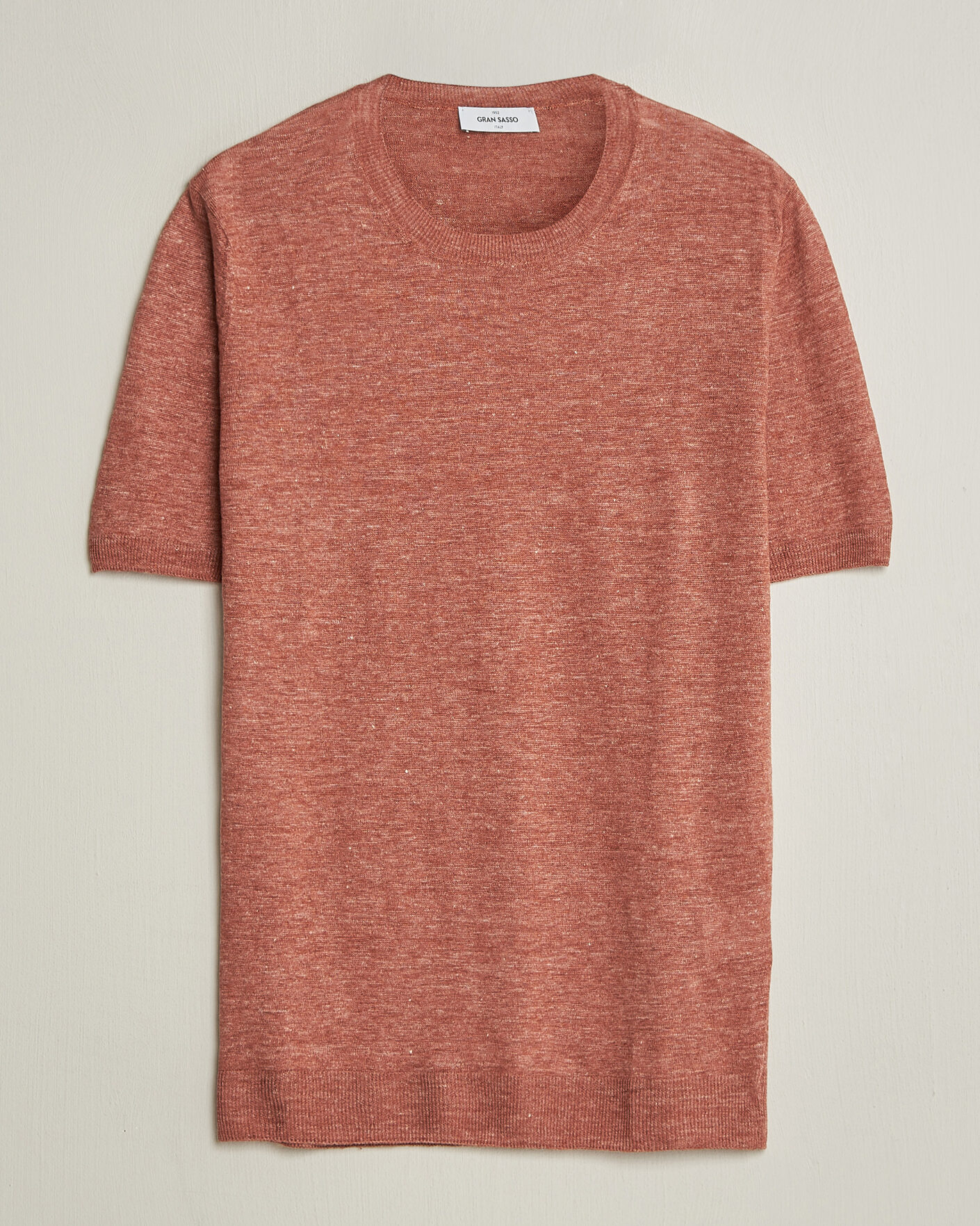 Uomini | T-shirt | Gran Sasso | Washed Knitted Linen T-Shirt Apricot Orange Melange