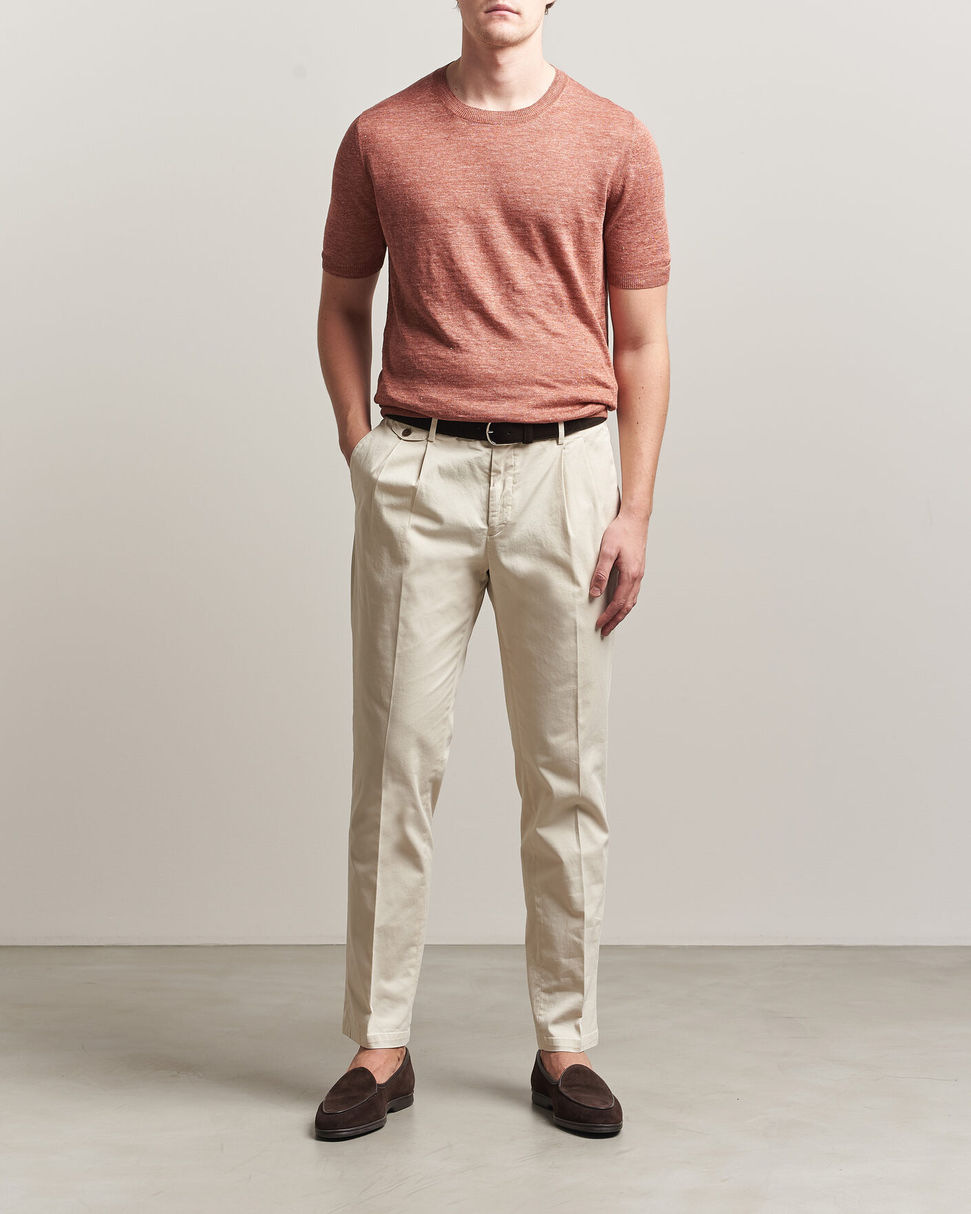 Uomini | T-shirt | Gran Sasso | Washed Knitted Linen T-Shirt Apricot Orange Melange