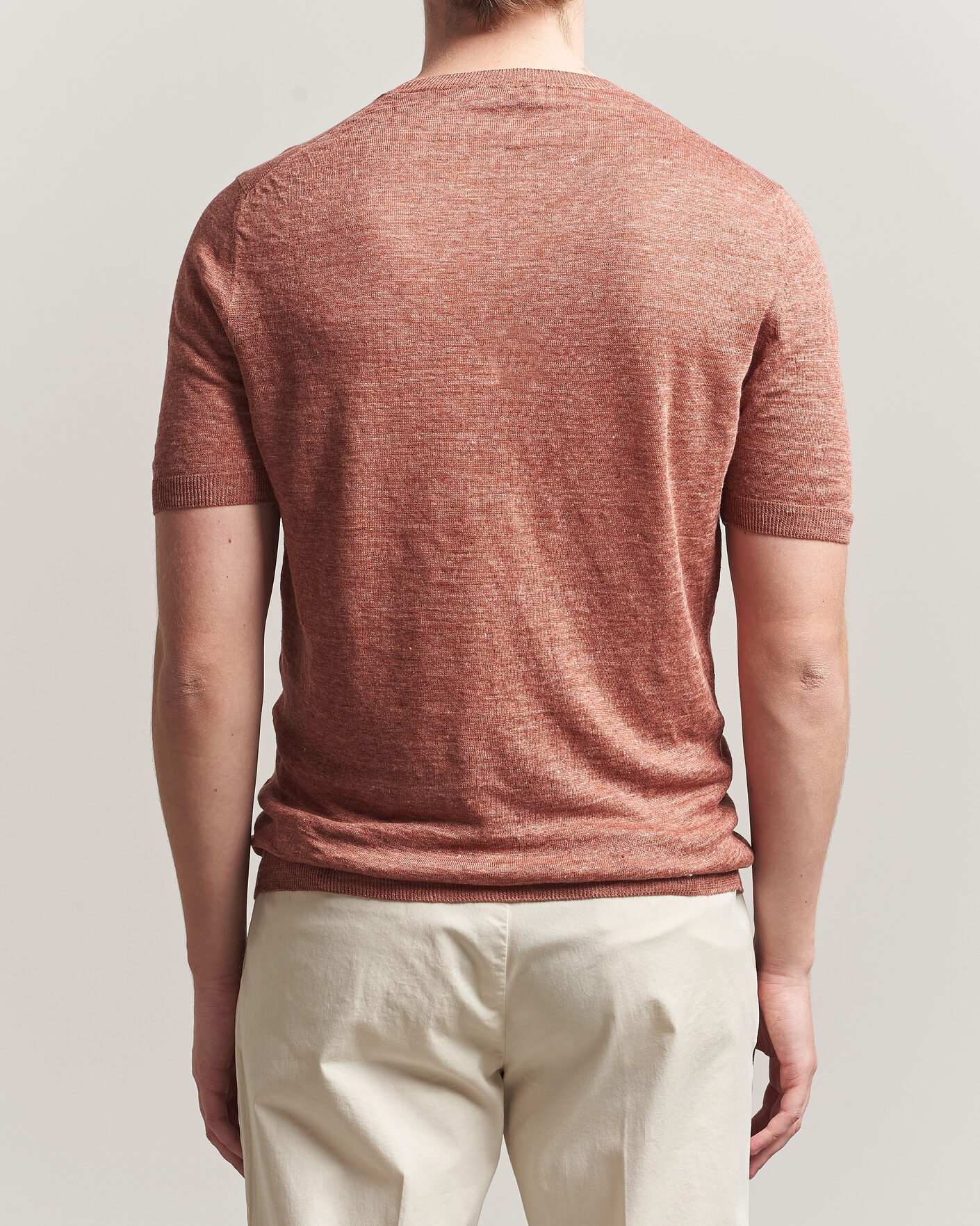 Uomini | T-shirt | Gran Sasso | Washed Knitted Linen T-Shirt Apricot Orange Melange