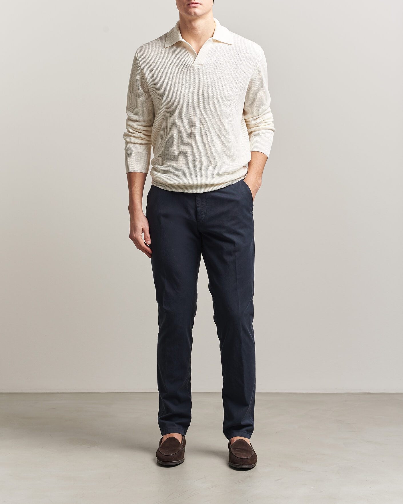 Uomini | Maglieria | Gran Sasso | Linen/Cotton Open Collar Knitted Polo Cream