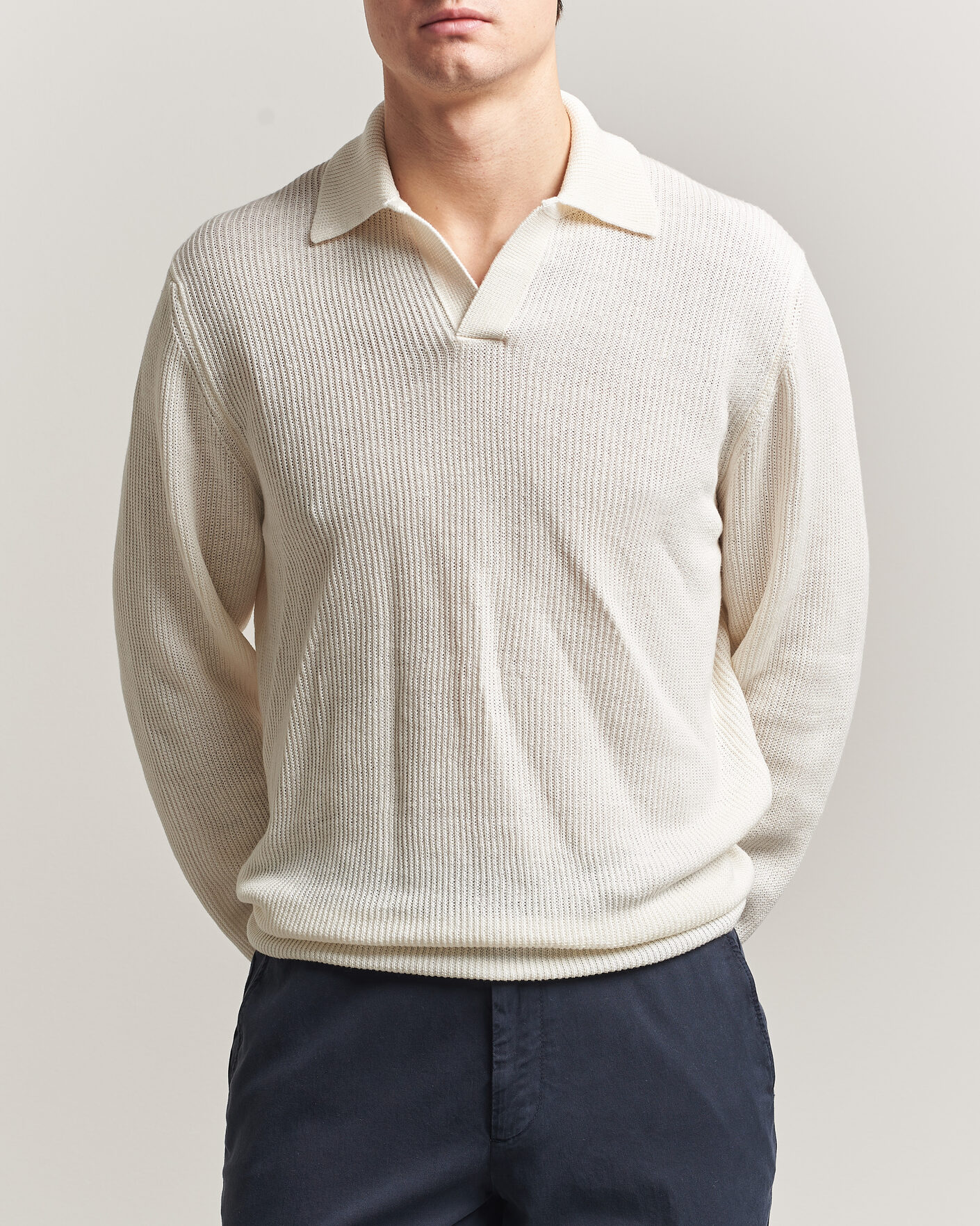 Uomini | Maglieria | Gran Sasso | Linen/Cotton Open Collar Knitted Polo Cream