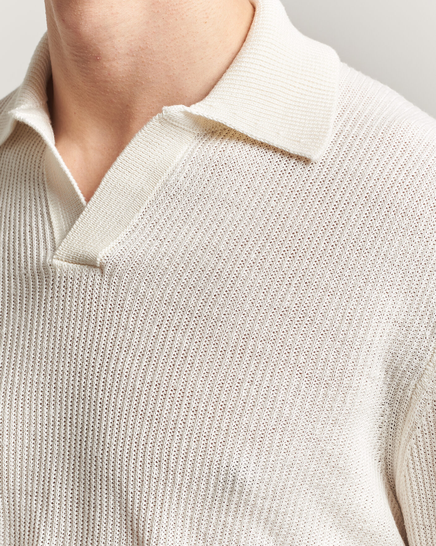 Uomini | Maglieria | Gran Sasso | Linen/Cotton Open Collar Knitted Polo Cream