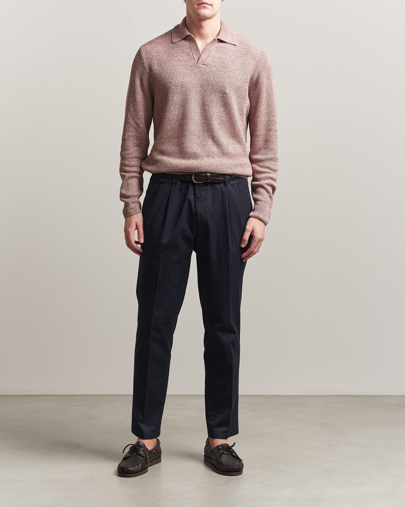 Uomini | Maglieria | Gran Sasso | Linen/Cotton Open Collar Knitted Polo Rust Melange