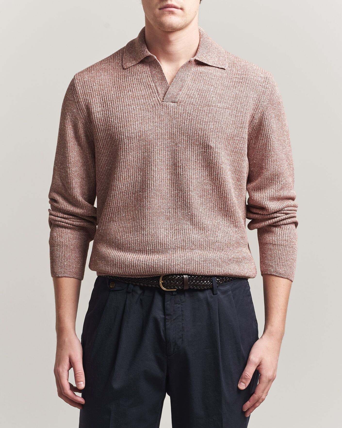 Uomini | Maglieria | Gran Sasso | Linen/Cotton Open Collar Knitted Polo Rust Melange
