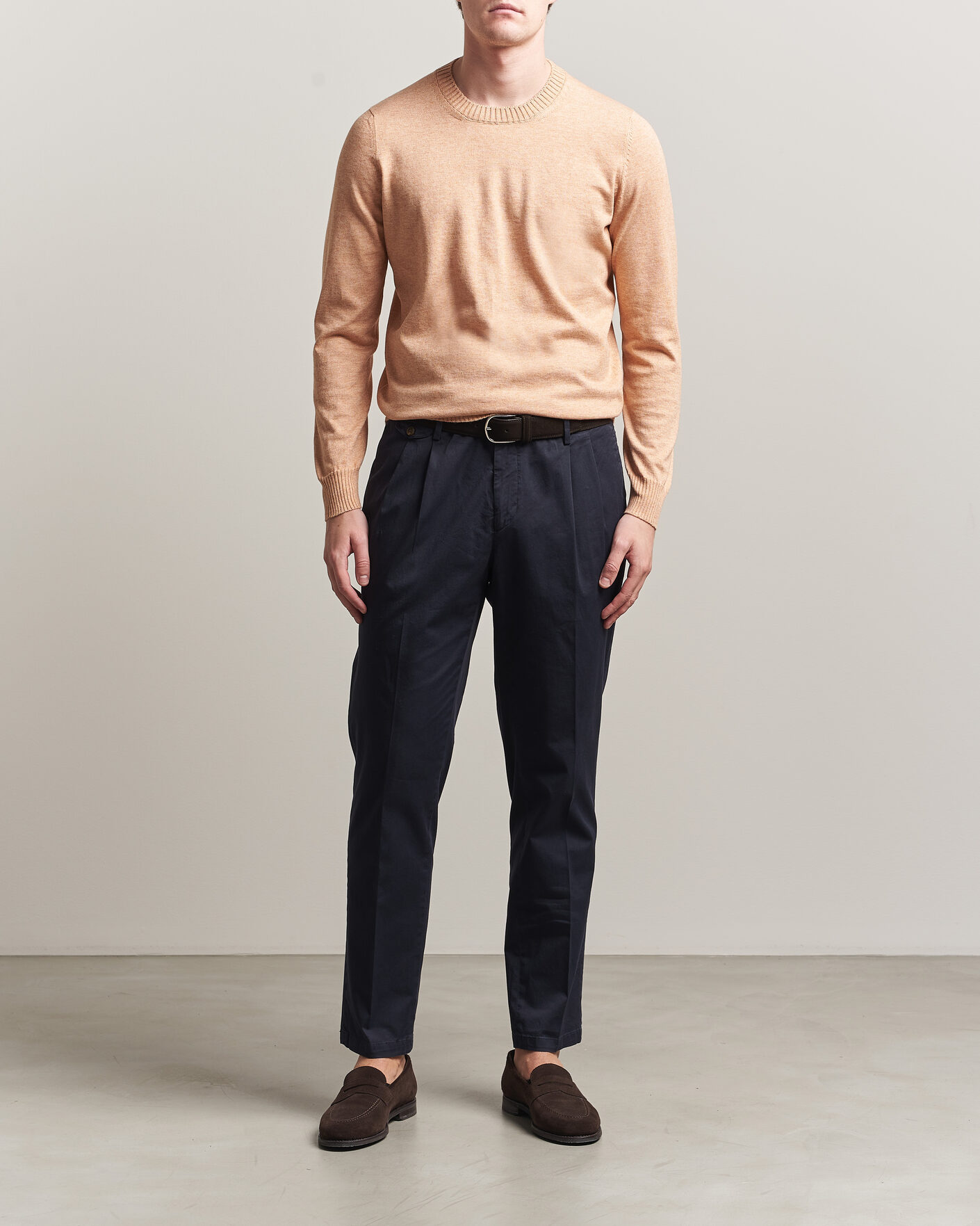 Uomini | Maglieria | Gran Sasso | Cotton/Cashmere Knitted Crew Neck Sweater Apricot Orange Melange