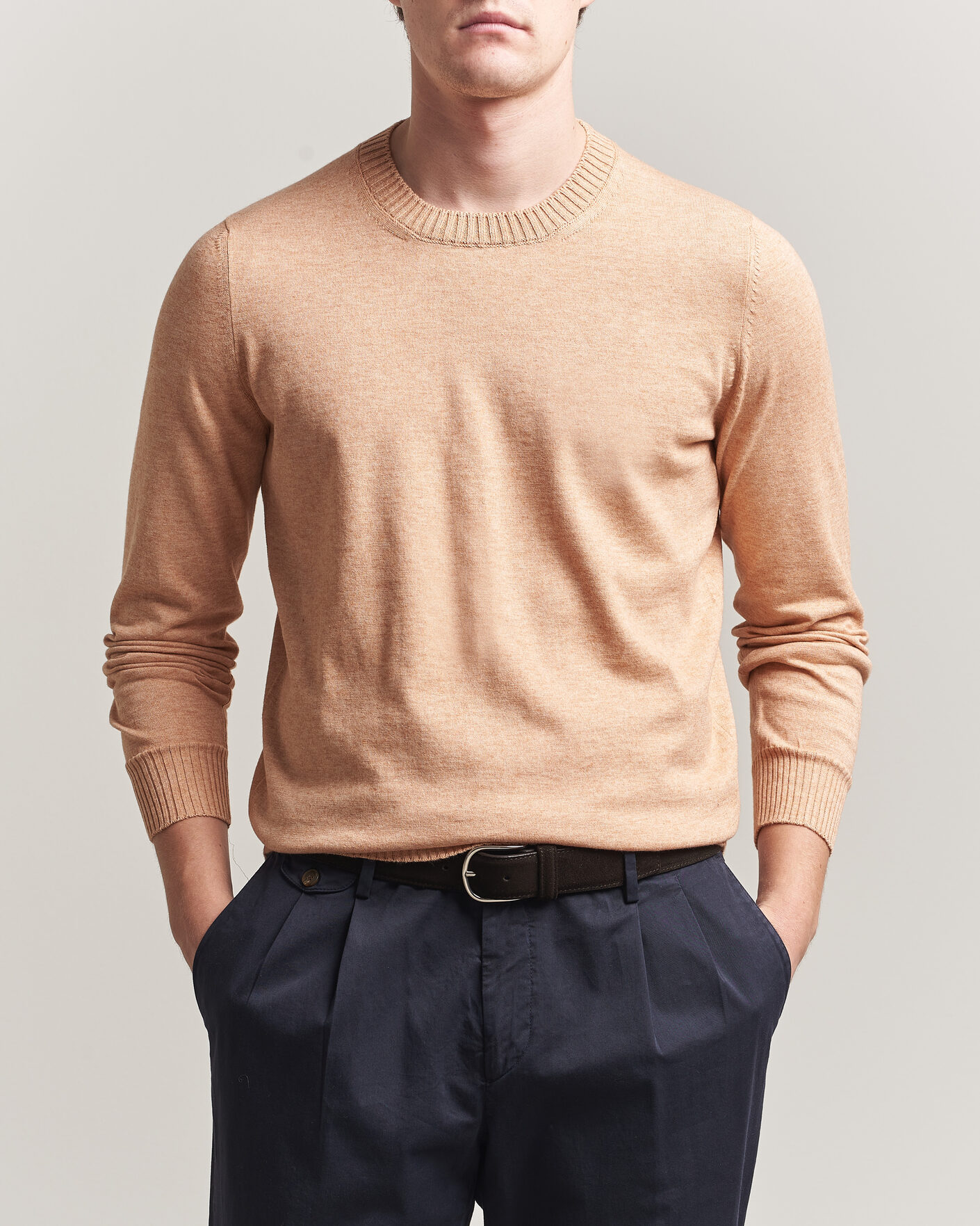Uomini | Maglieria | Gran Sasso | Cotton/Cashmere Knitted Crew Neck Sweater Apricot Orange Melange