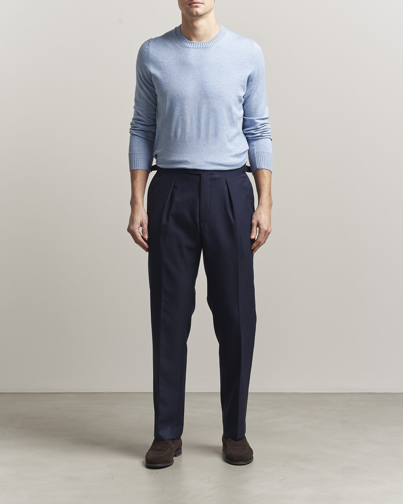 Uomini | Maglieria | Gran Sasso | Cotton/Cashmere Knitted Crew Neck Sweater Blue Melange