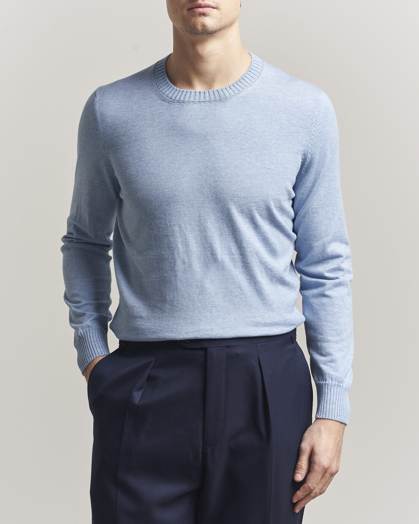 Uomini | Maglieria | Gran Sasso | Cotton/Cashmere Knitted Crew Neck Sweater Blue Melange
