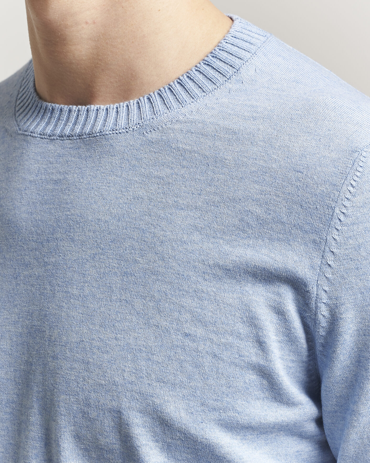 Uomini | Maglieria | Gran Sasso | Cotton/Cashmere Knitted Crew Neck Sweater Blue Melange