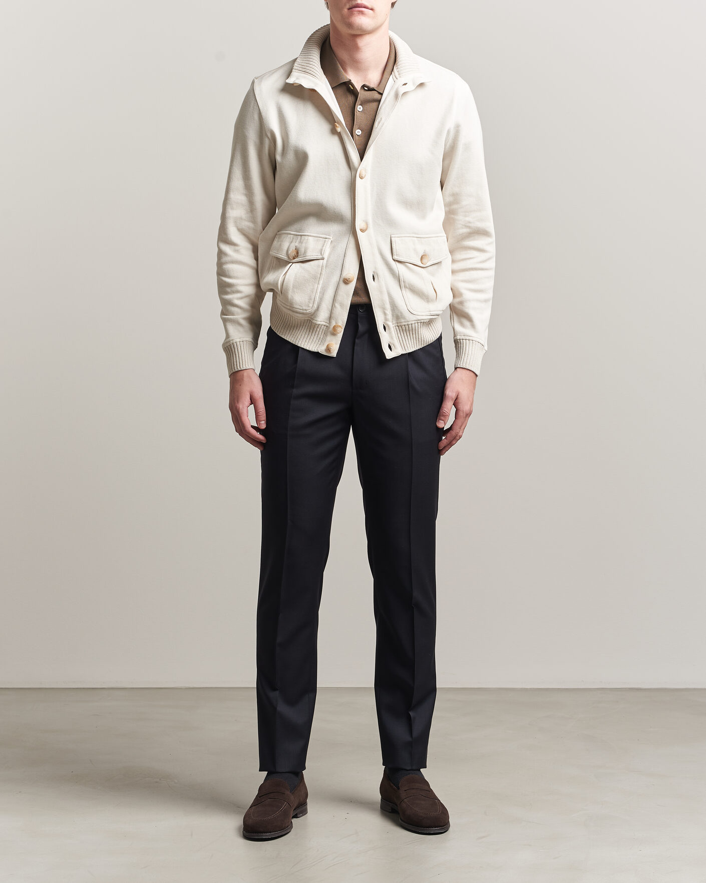 Uomini | Giacche | Gran Sasso | Cotton Pocket Knitted Bomber Jacket Cream