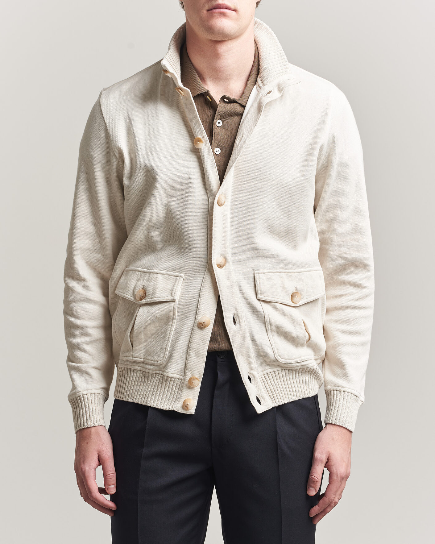 Uomini | Giacche | Gran Sasso | Cotton Pocket Knitted Bomber Jacket Cream