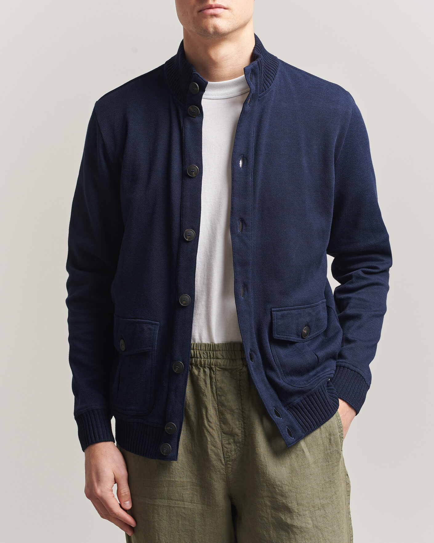 Uomini | Giacche | Gran Sasso | Cotton Pocket Knitted Bomber Jacket Navy