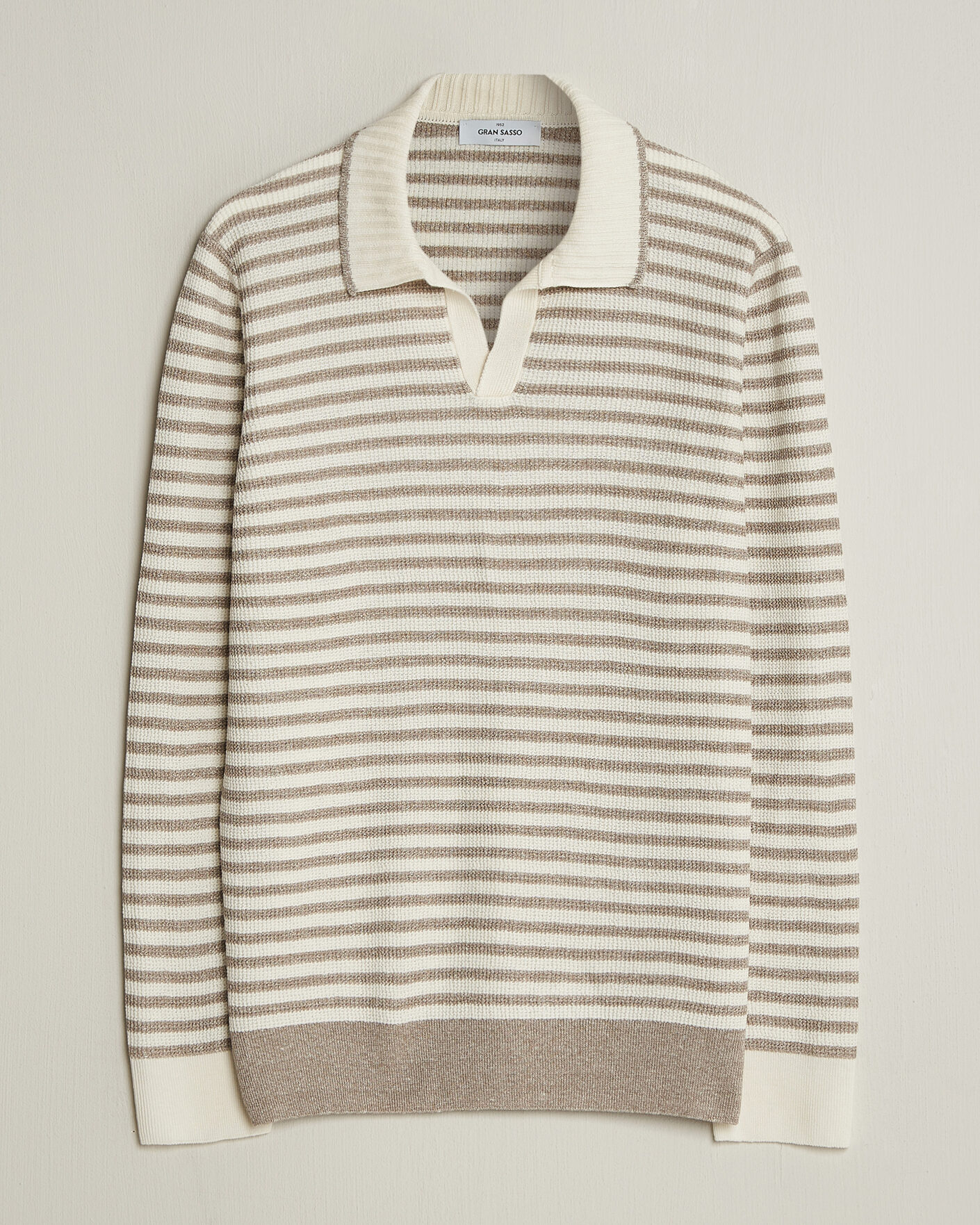 Uomini | Maglieria | Gran Sasso | Linen/Cotton Knitted Striped Polo Beige/White