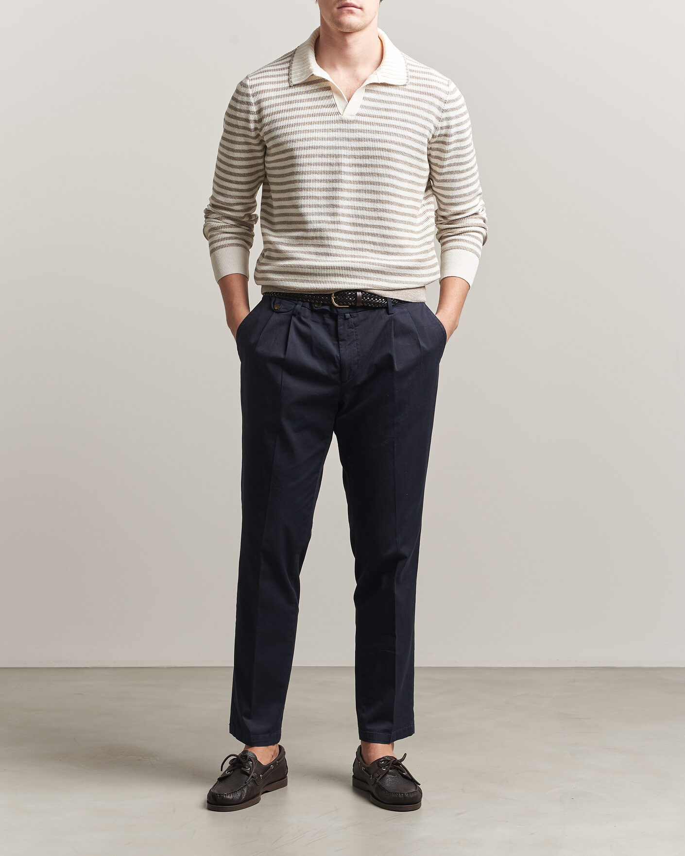 Uomini | Maglieria | Gran Sasso | Linen/Cotton Knitted Striped Polo Beige/White