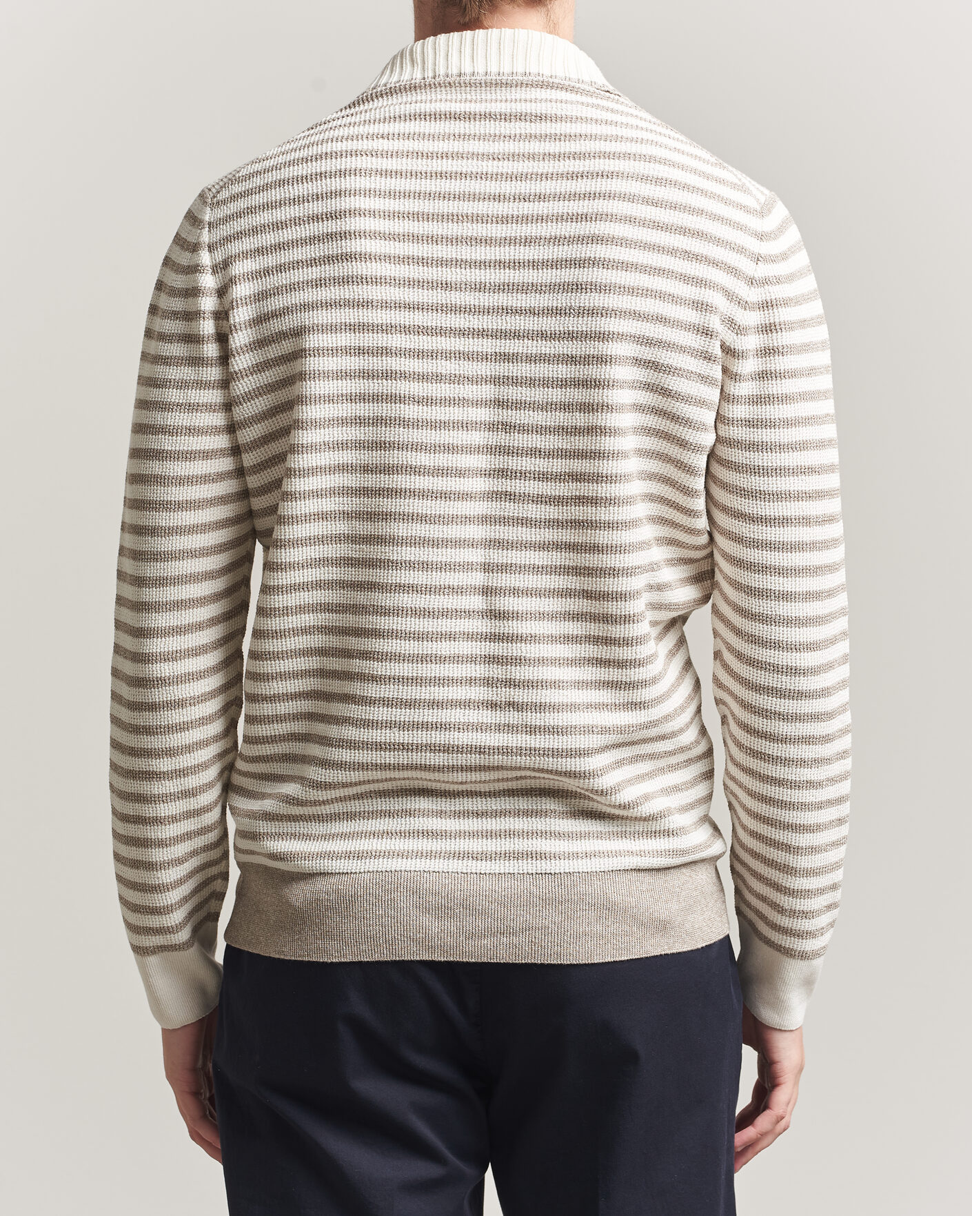 Uomini | Maglieria | Gran Sasso | Linen/Cotton Knitted Striped Polo Beige/White