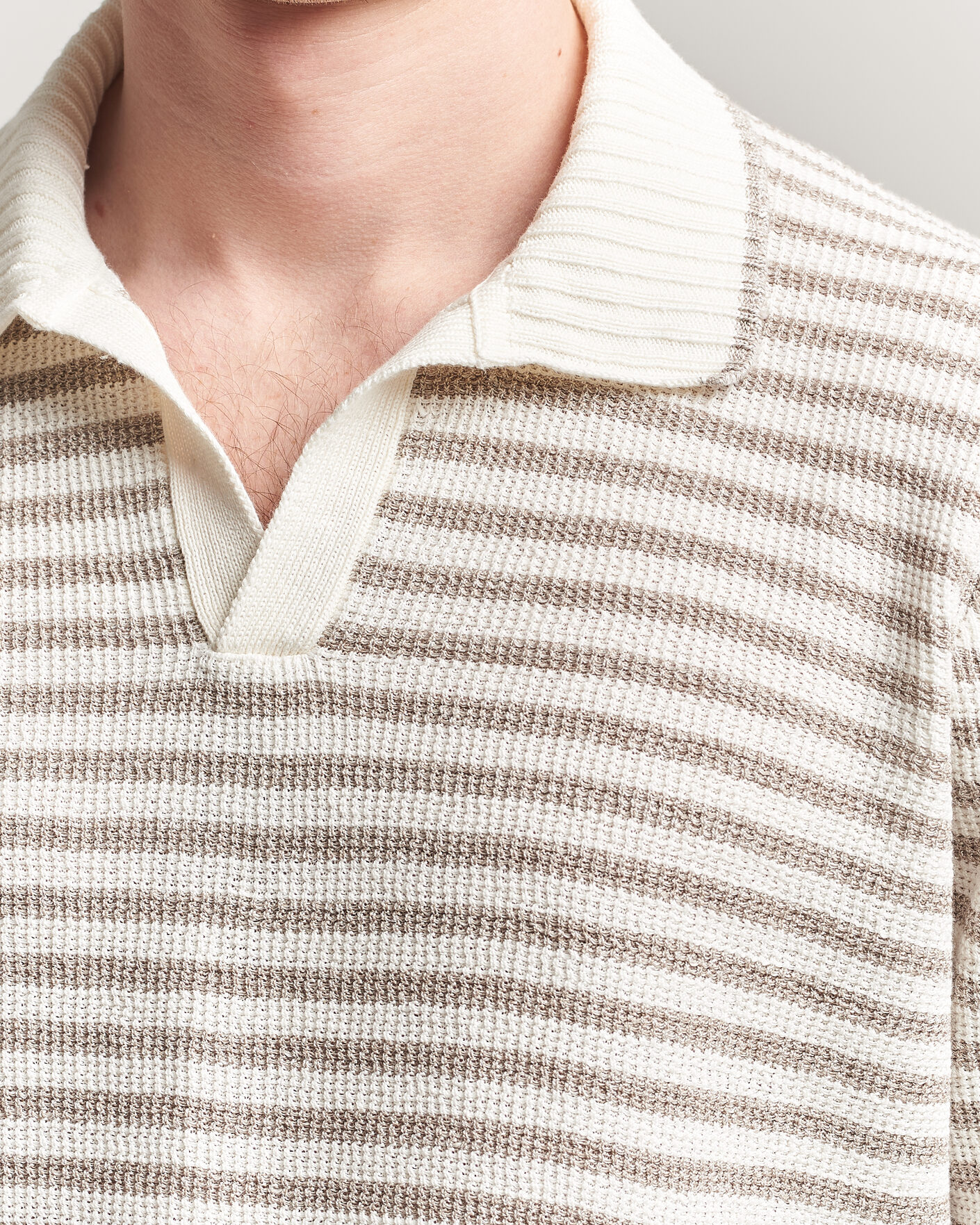 Uomini | Maglieria | Gran Sasso | Linen/Cotton Knitted Striped Polo Beige/White