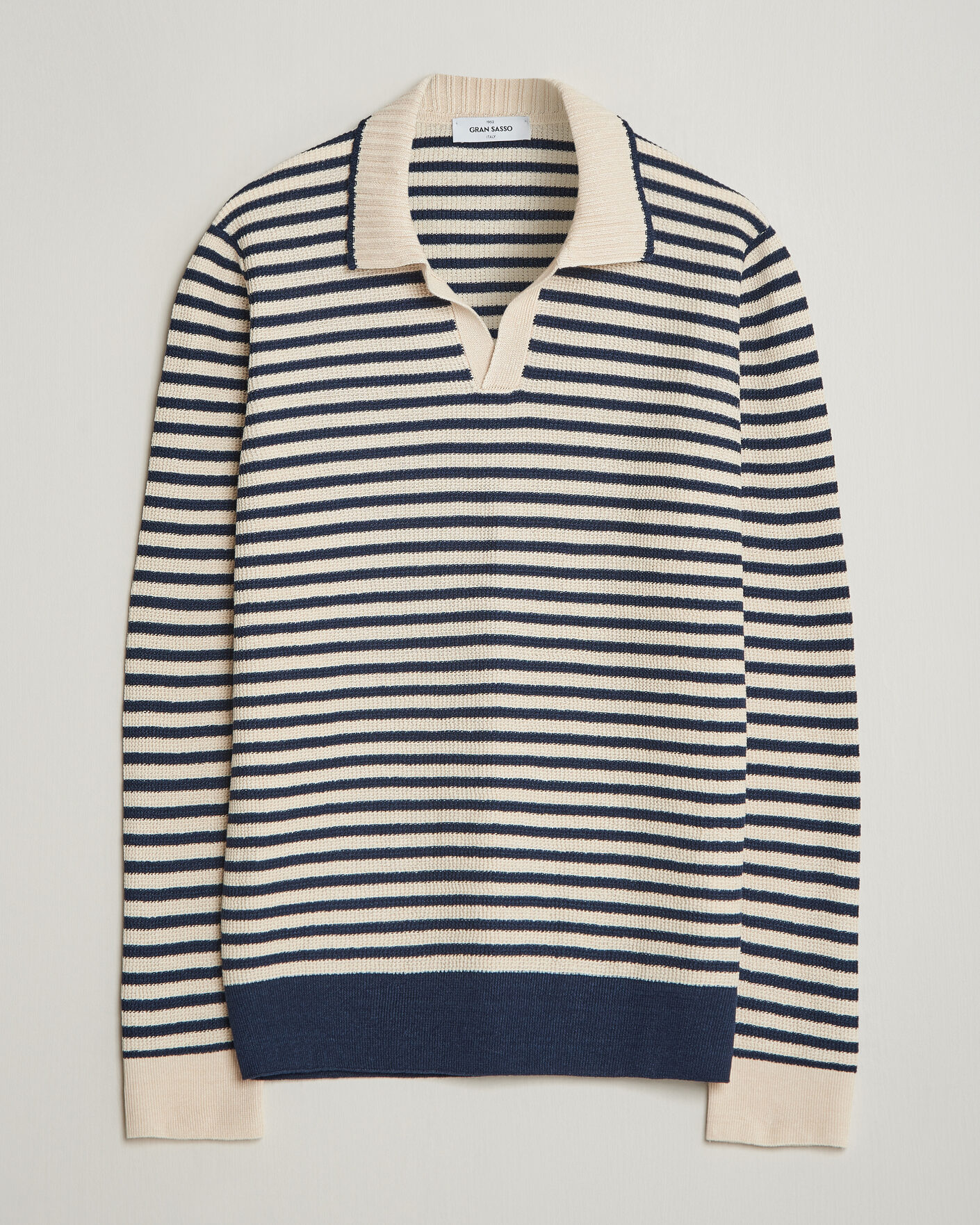 Uomini | Maglieria | Gran Sasso | Linen/Cotton Knitted Striped Polo Navy/White