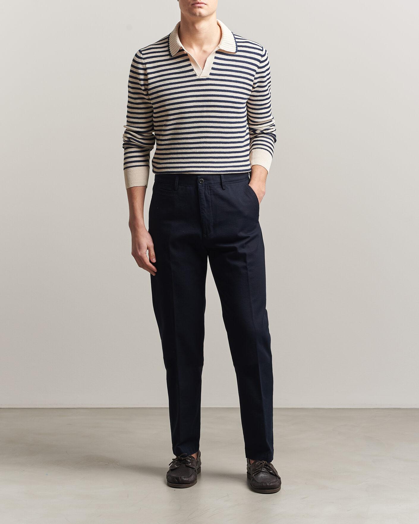 Uomini | Maglieria | Gran Sasso | Linen/Cotton Knitted Striped Polo Navy/White