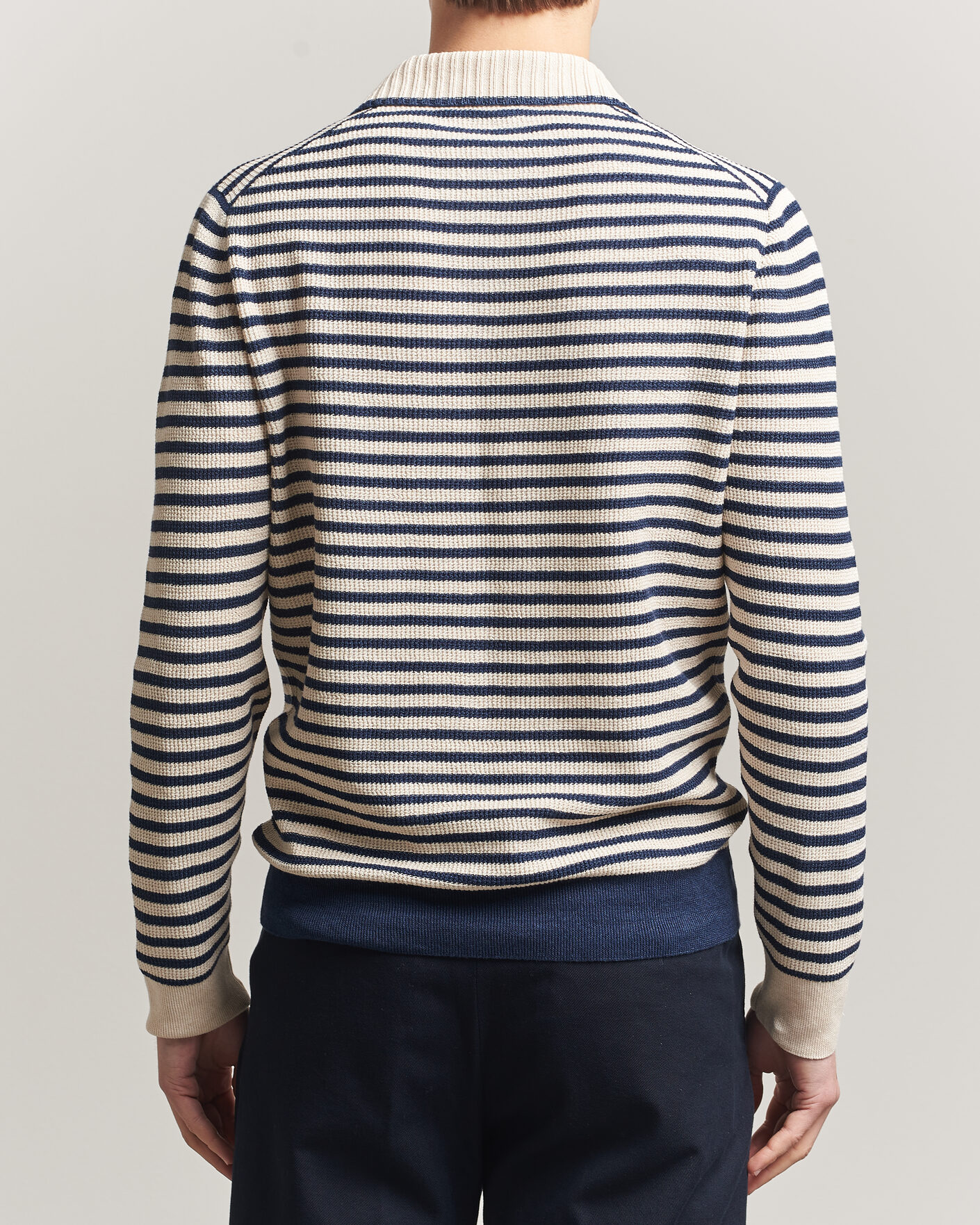 Uomini | Maglieria | Gran Sasso | Linen/Cotton Knitted Striped Polo Navy/White