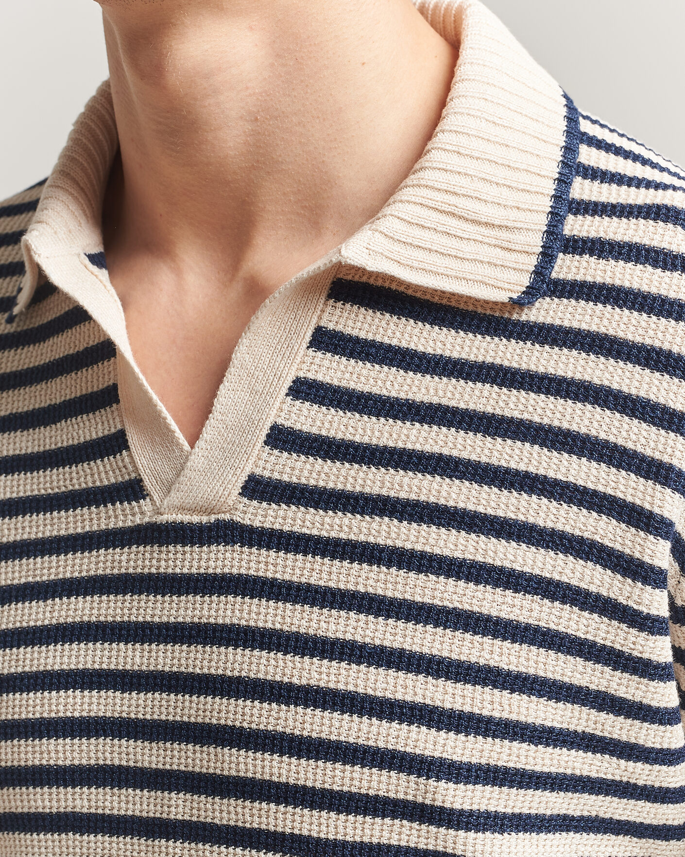 Uomini | Maglieria | Gran Sasso | Linen/Cotton Knitted Striped Polo Navy/White